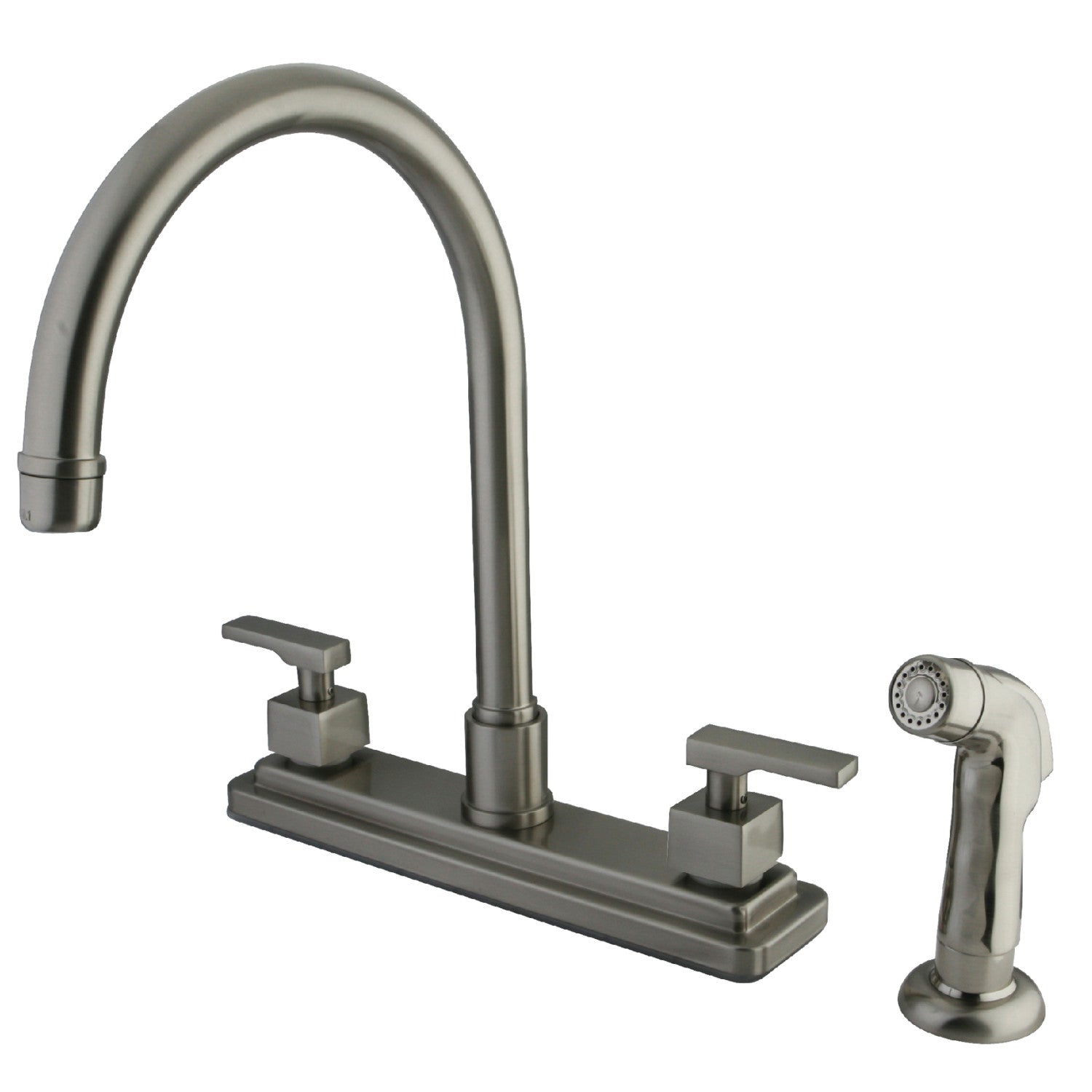 Kingston Sona KS8798QLL - Robinet de cuisine central à deux poignées 4 trous 8" avec pulvérisateur latéral, nickel brossé