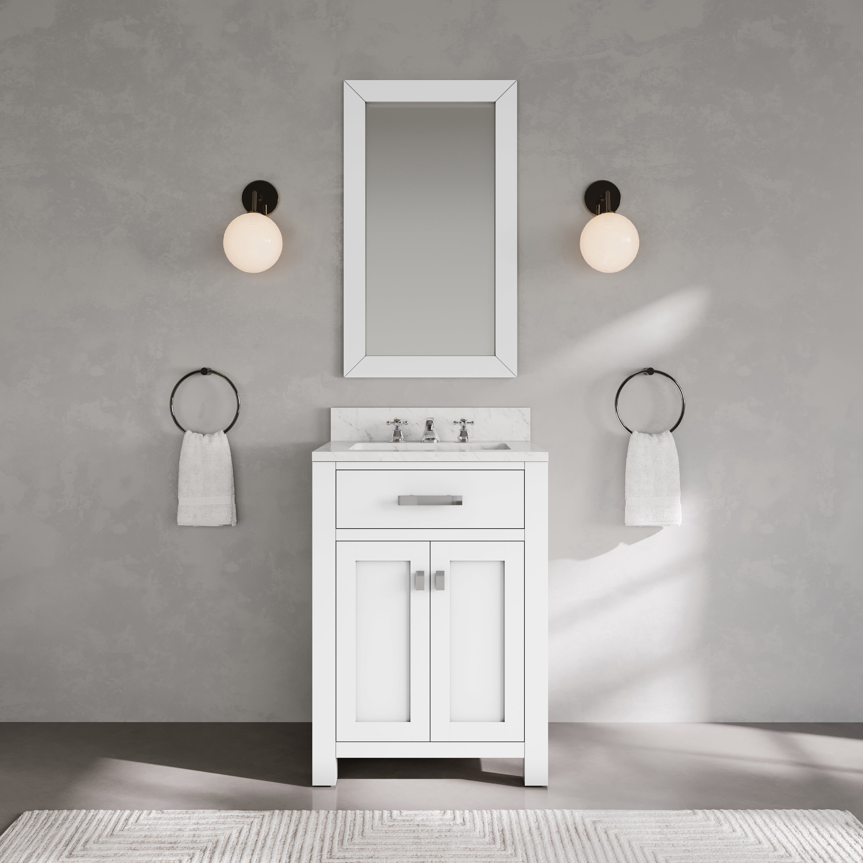 Kingston Luxe MS24CW01PW - 24 in. x 21.5 in. Bathroom Vanity Marble Top in Carrara White, Modern White