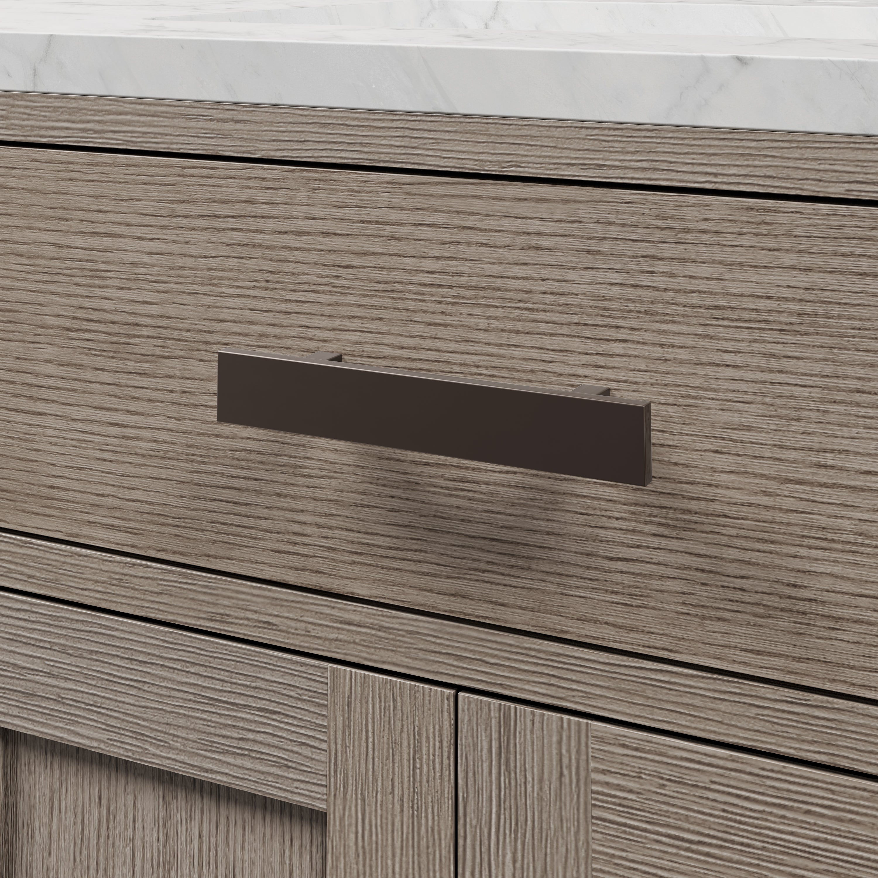 Kingston Luxe CH60CW03GK - 60 in. x 21.5 in. Bathroom Vanity Marble Top and White Basin, Grey Oak