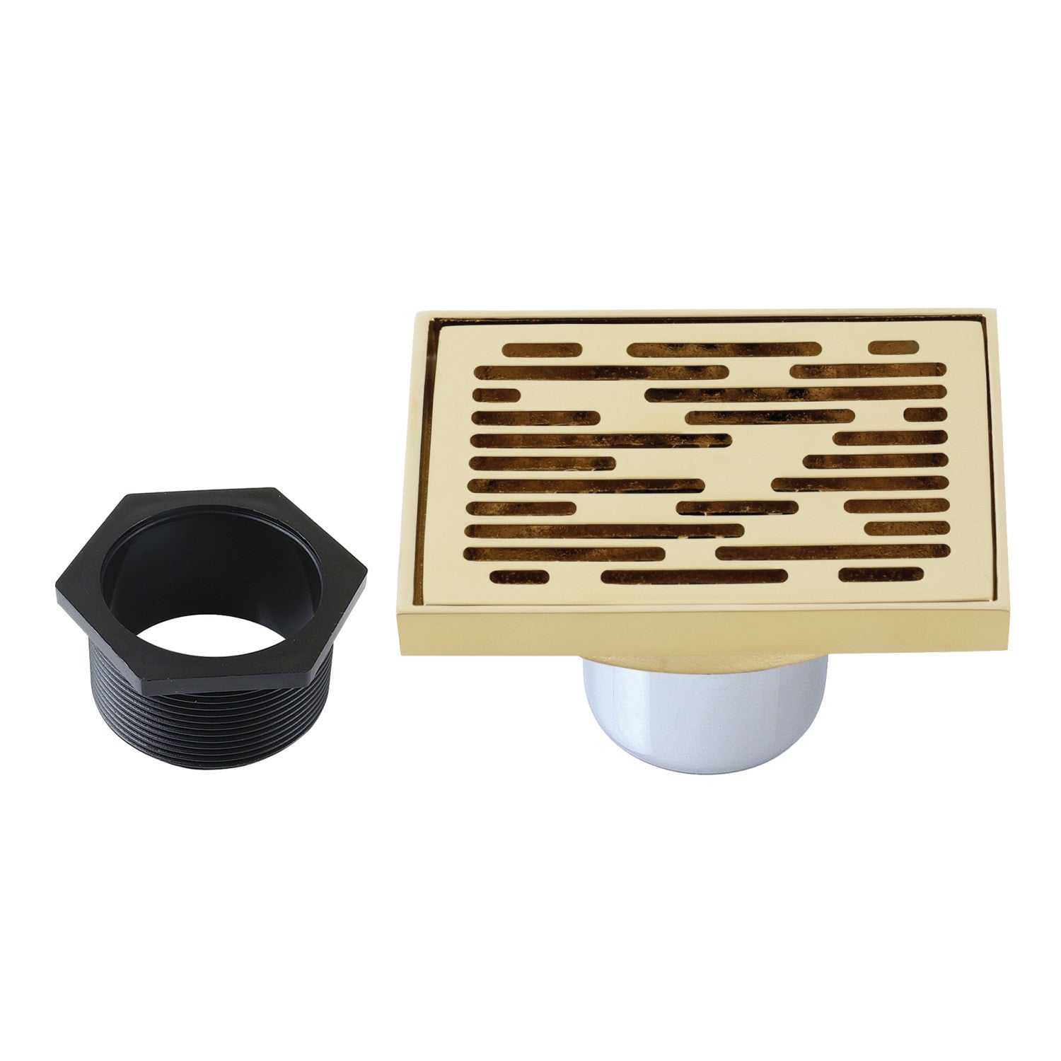 Kingston Watercourse BSF6310PB 4-Inch Brass Square Grid Shower Drain with Hair Strainer, Polished Brass