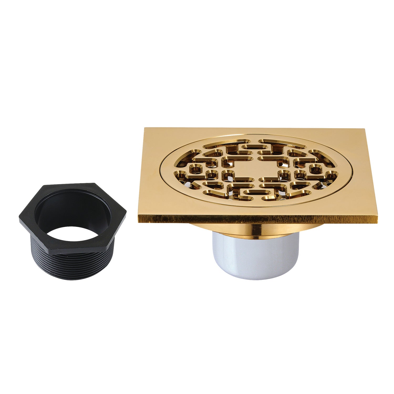Kingston Watercourse BSF4272BB 4-Inch Brass Square Grid Shower Drain with Flange, Brushed Brass