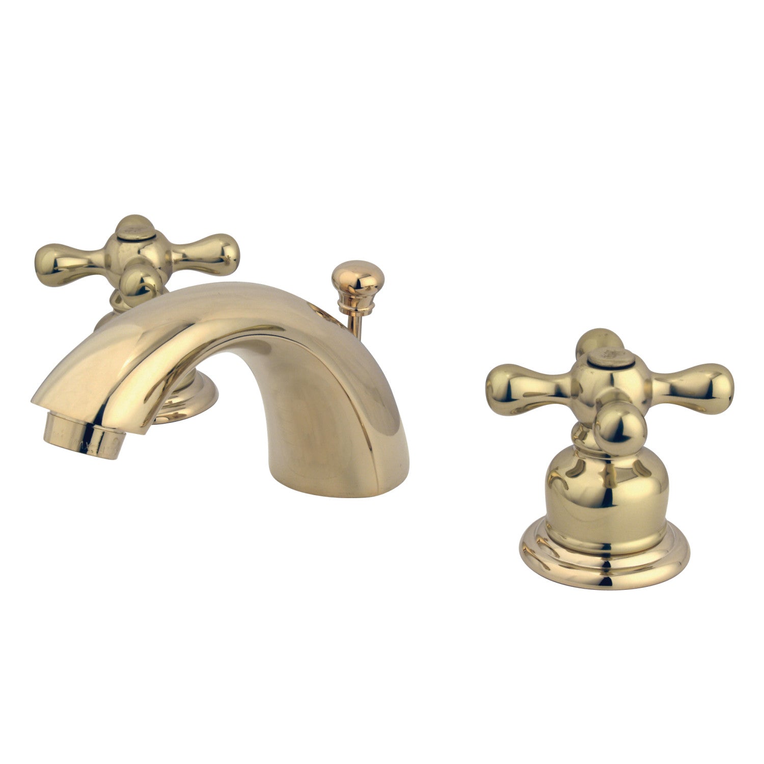 Kingston Heirloom KB952AX - Victorian Two-Handle 3-Hole Deck Mount Mini-Widespread Bathroom Faucet with Pop-Up Drain, Polished Brass