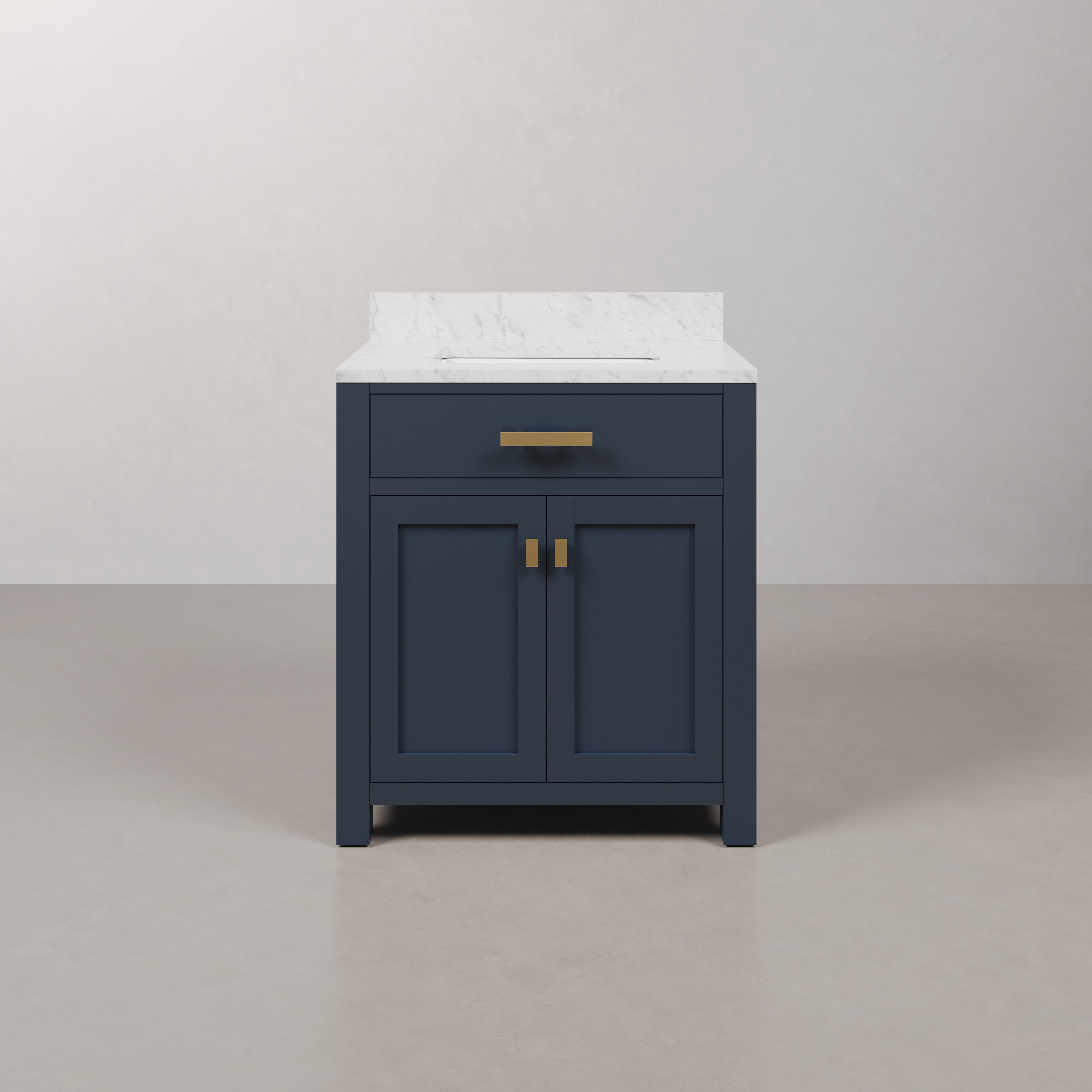 Kingston Luxe MS30CW06MB - 30 in. x 21.5 in. Bathroom Vanity Marble Top in Carrara White and White Basin, Blue