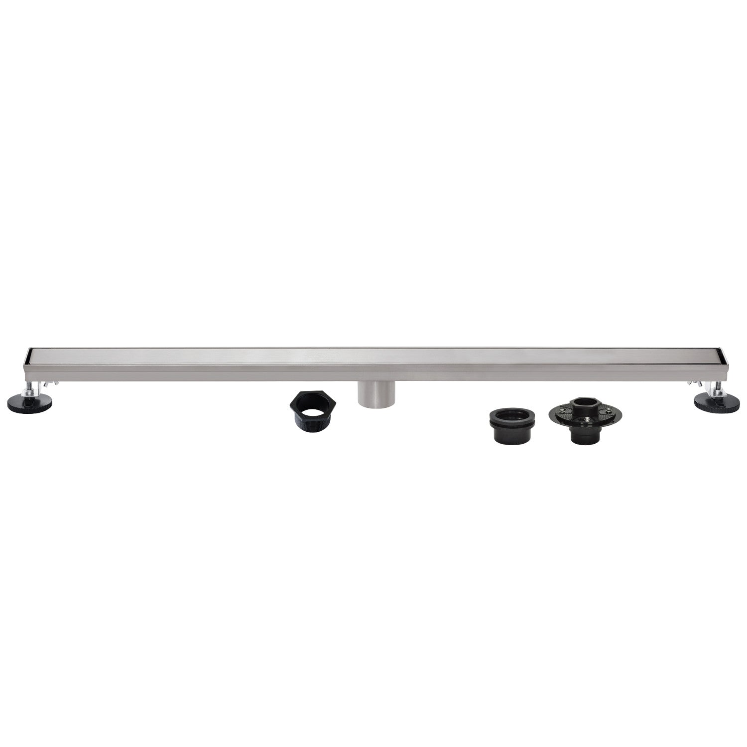 Kingston Watercourse BSFK6028 60-Inch Stainless Steel Linear Shower Drain with Reversible Tile Insert and Flat Grate, Drain with Base Flange and Hair Strainer, Brushed Nickel