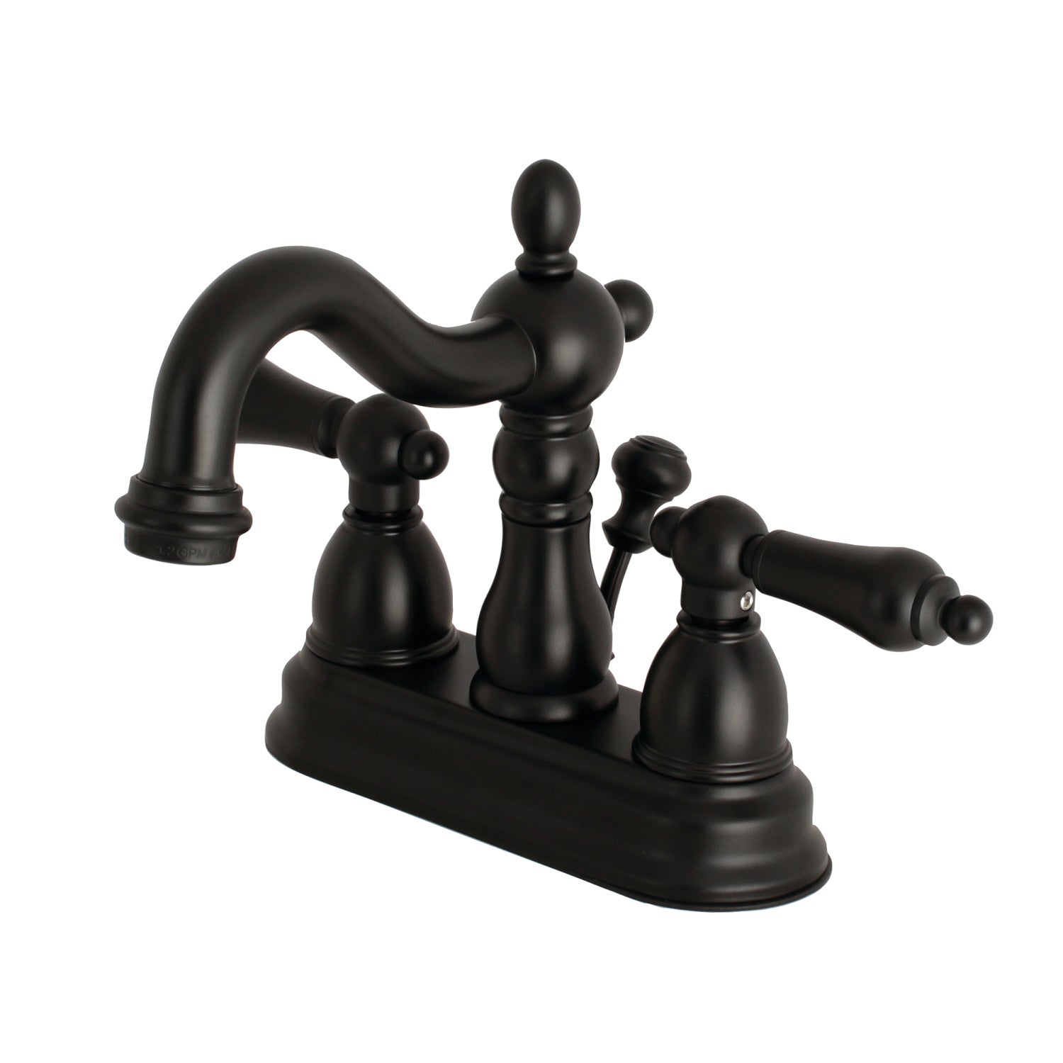 Kingston Heirloom KB1600AL - Heritage Double-Handle 3-Hole Deck Mount 4-Inch Centerset Bathroom Faucet with Pop-Up Drain, Matte Black