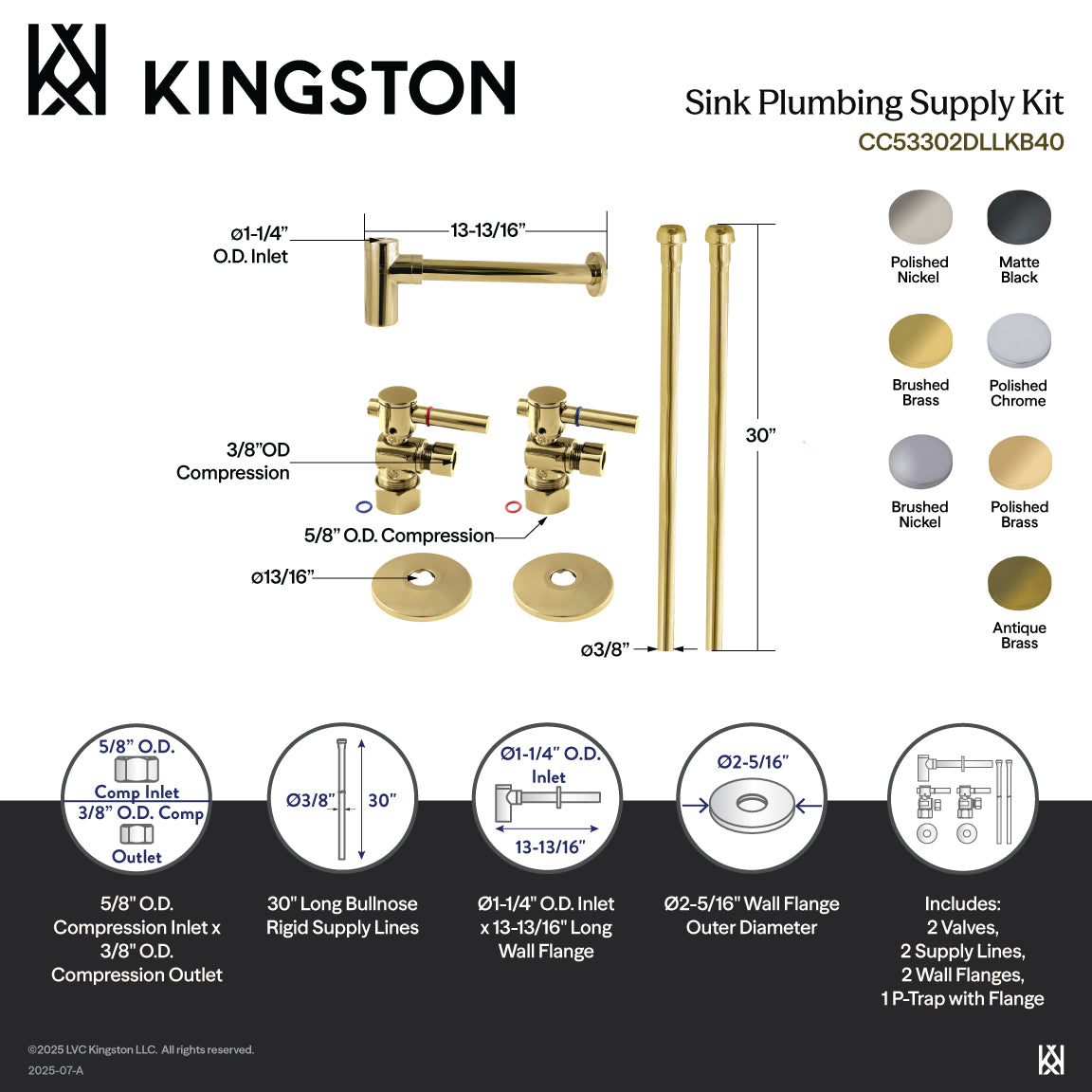 Kingston Sona CC53307DLLKB40 - Trimscape Modern Plumbing Sink Trim Kit with Bottle Trap, Brushed Brass