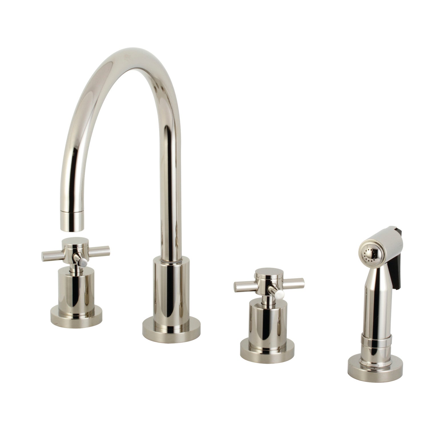 Kingston Sona KS8726DXBS - Robinet de cuisine à double poignée Concord 4 trous avec pulvérisateur en laiton, nickel poli
