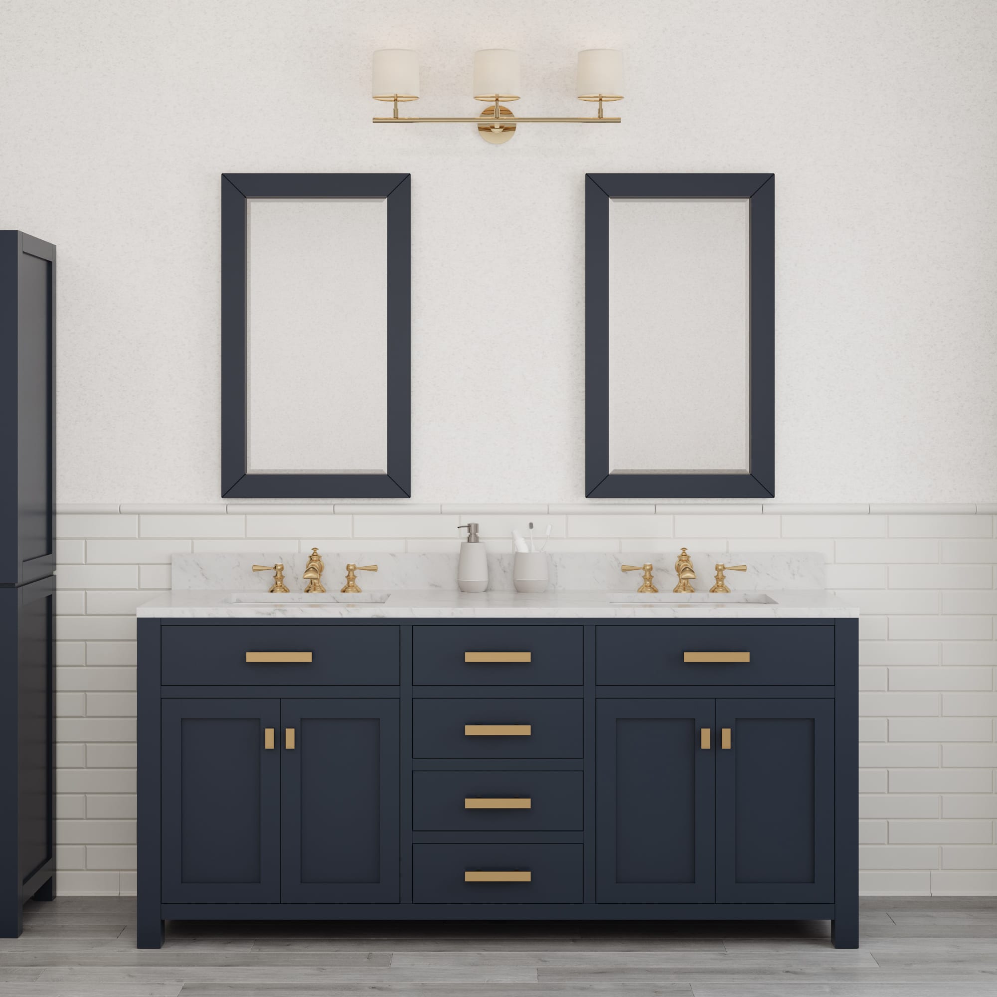 Kingston Luxe MS72CW06MB - 72 in. x 21.5 in. Bathroom Vanity Carrara White Marble Top and White Basins, Monarch Blue