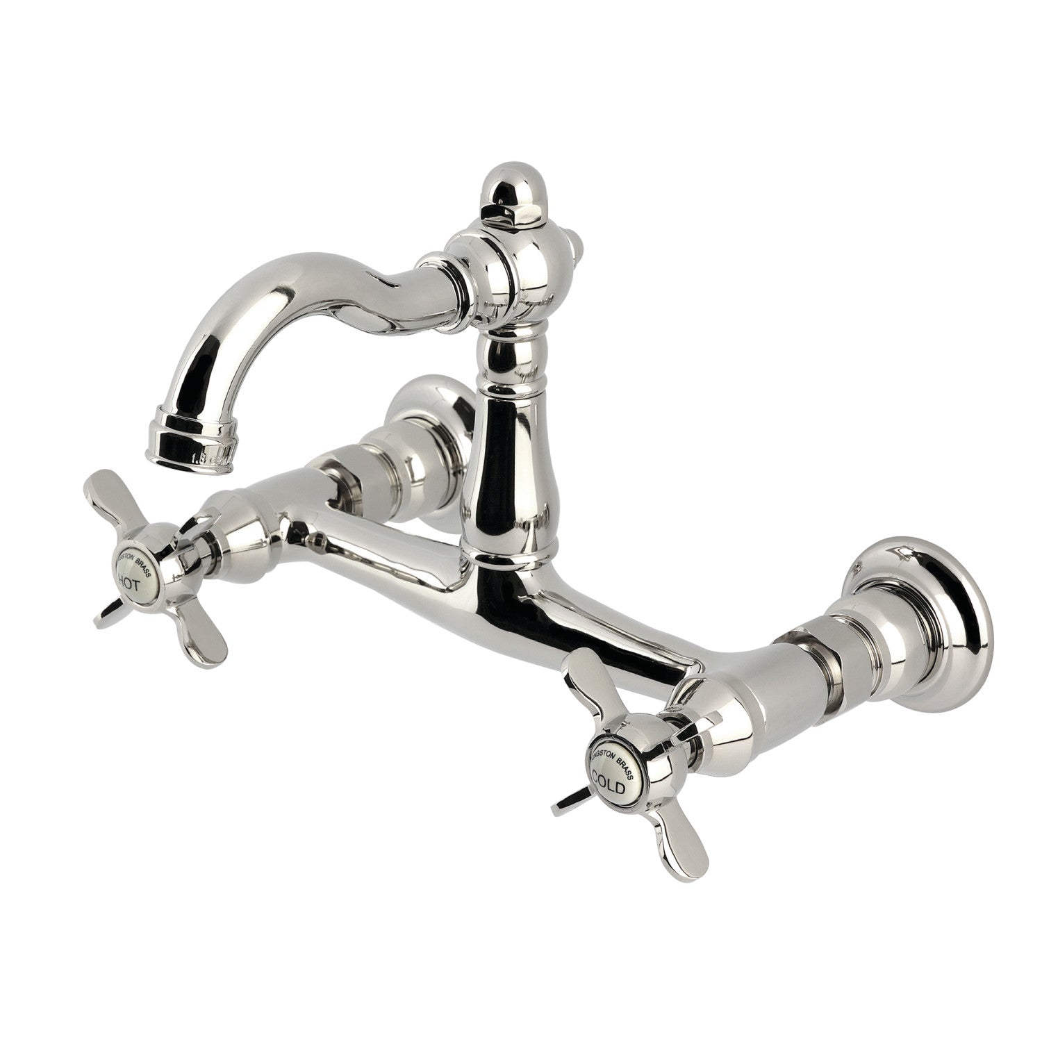 Kingston Heirloom KS3256BEX - Robinet de cuisine à deux poignées vintage 2 trous Wall Mount Bridge, nickel poli