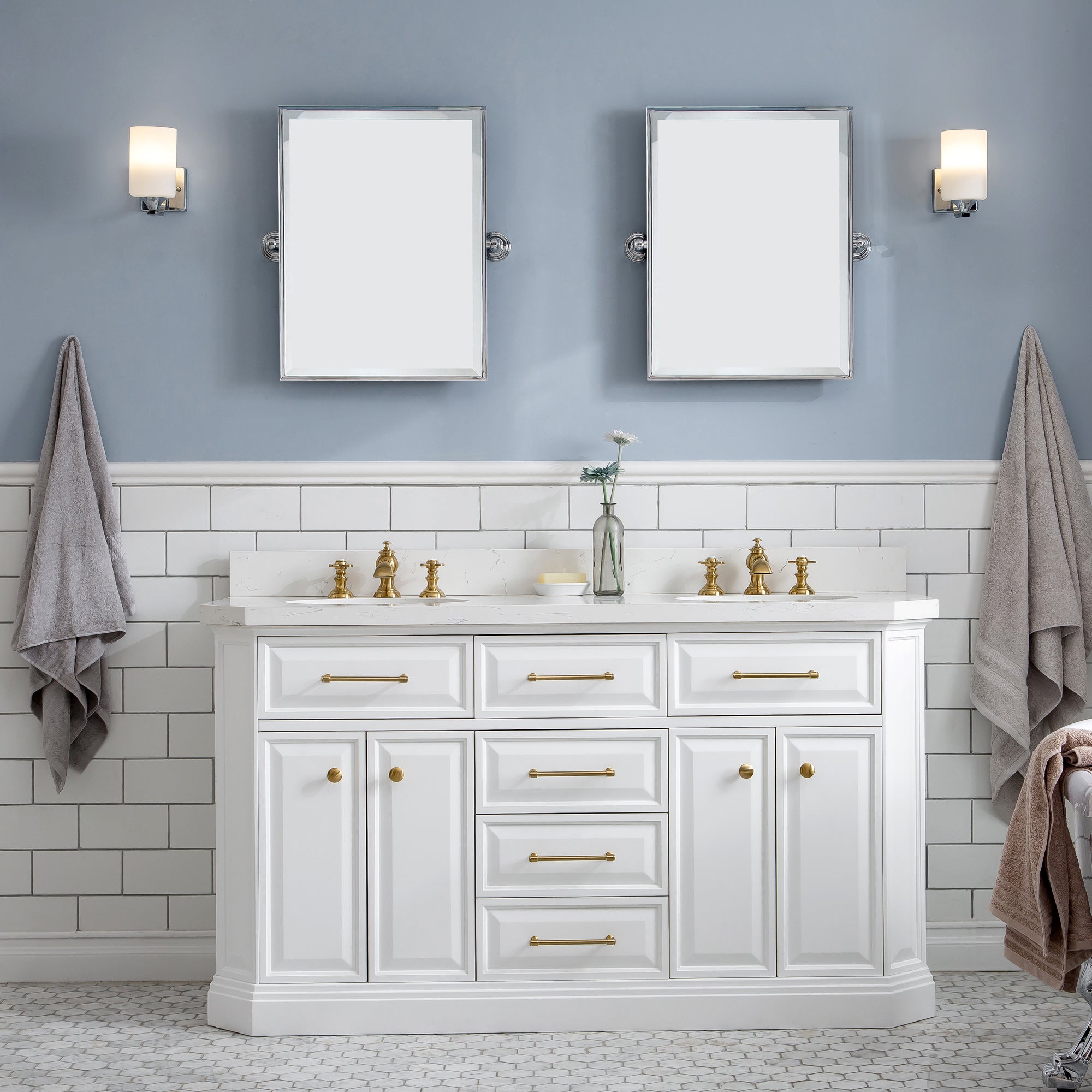 Kingston Luxe PA60QZ06PW - 60 in. x 22 in. Bathroom Vanity Quartz Top and White Basin, Pure White