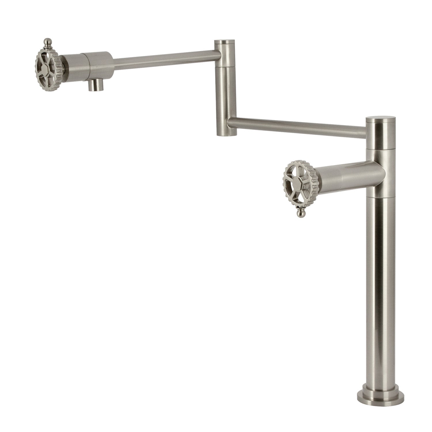 Kingston Sona KS4708CG - Robinet de remplissage de pot de plate-forme à deux poignées Fuller 1 trou, nickel brossé