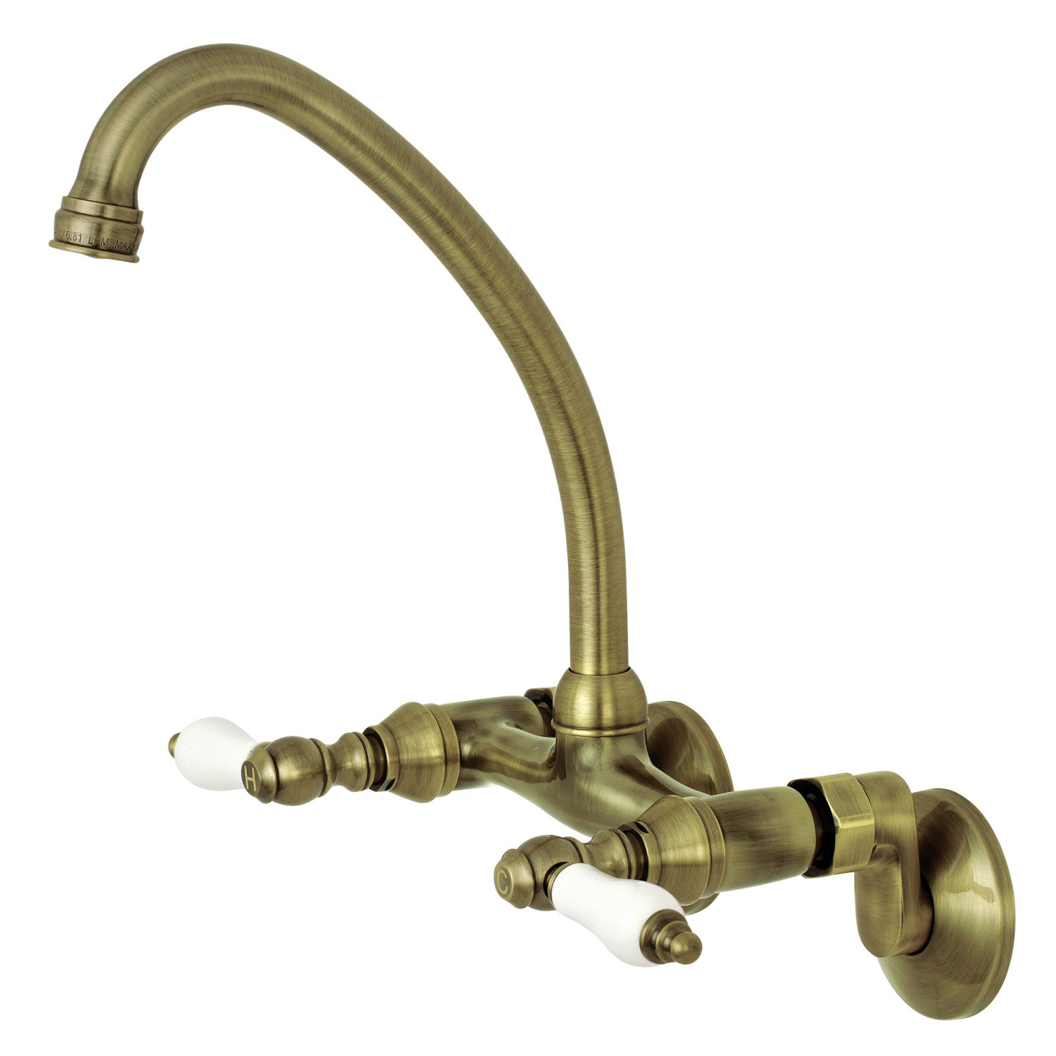 Kingston Heirloom KS514AB - Robinet de cuisine à deux poignées 2 trous Wall Mount Bridge, laiton antique