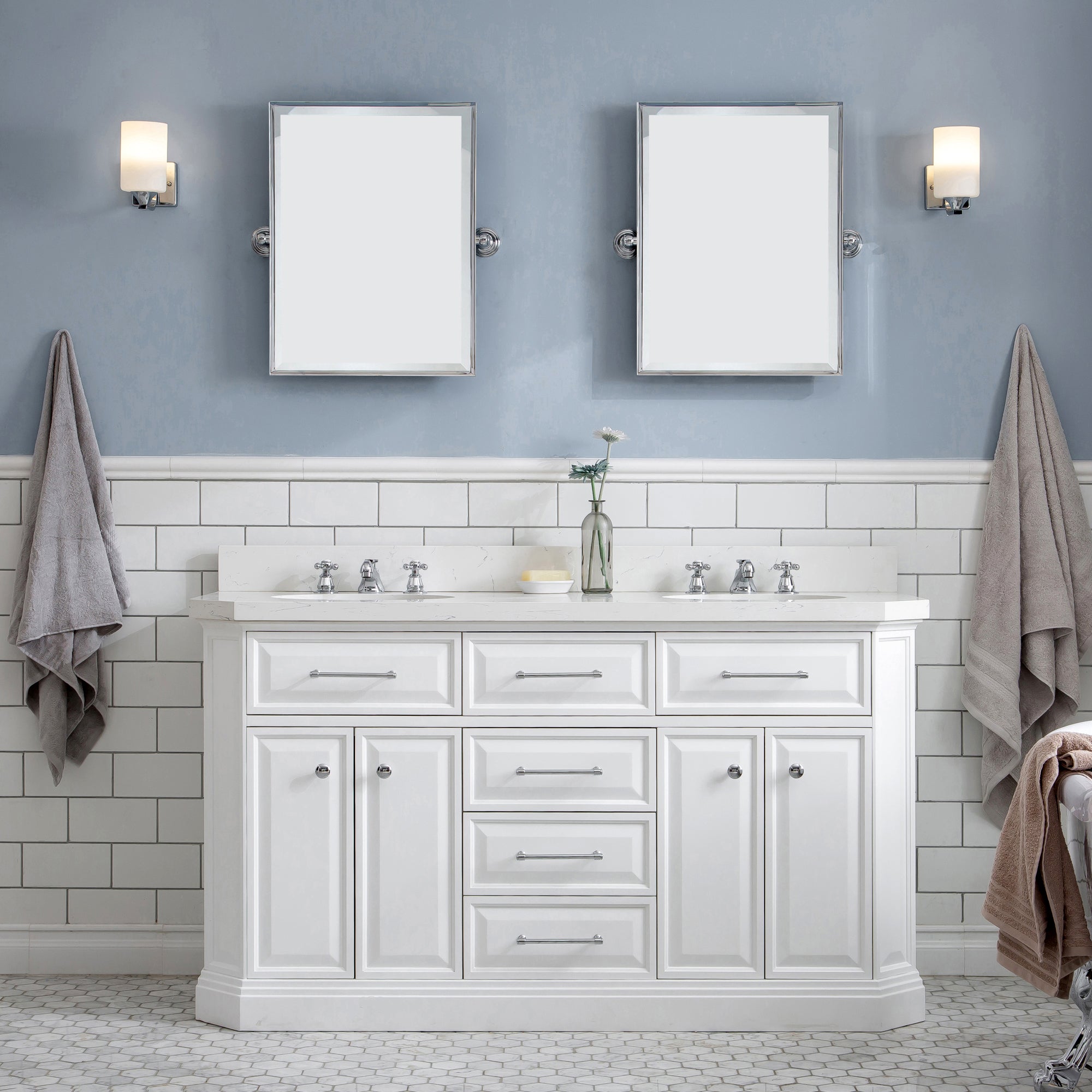 Kingston Luxe PA60QZ01PW - 60 in. x 22 in. Bathroom Vanity Quartz Top and White Basin, Pure White