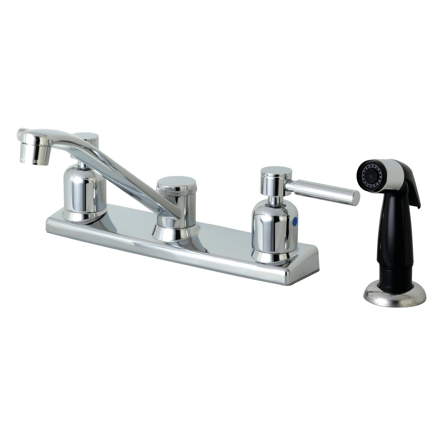 Kingston Tulare FB122DL - Robinet de cuisine central à deux poignées Concord 4 trous 8" avec pulvérisateur latéral, chrome poli