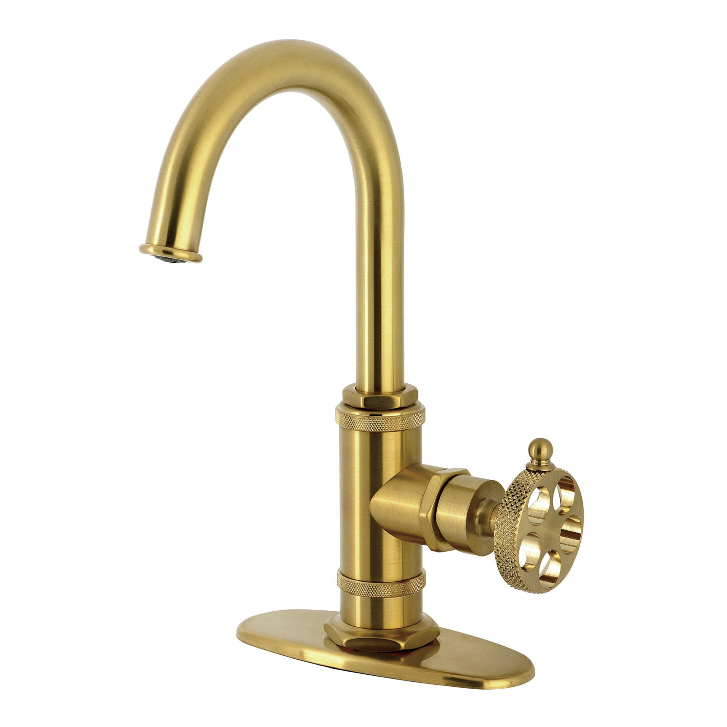 Kingston Sona KSD8507RKX - Robinet de bar à une poignée 1 trou avec poignée moletée, laiton brossé