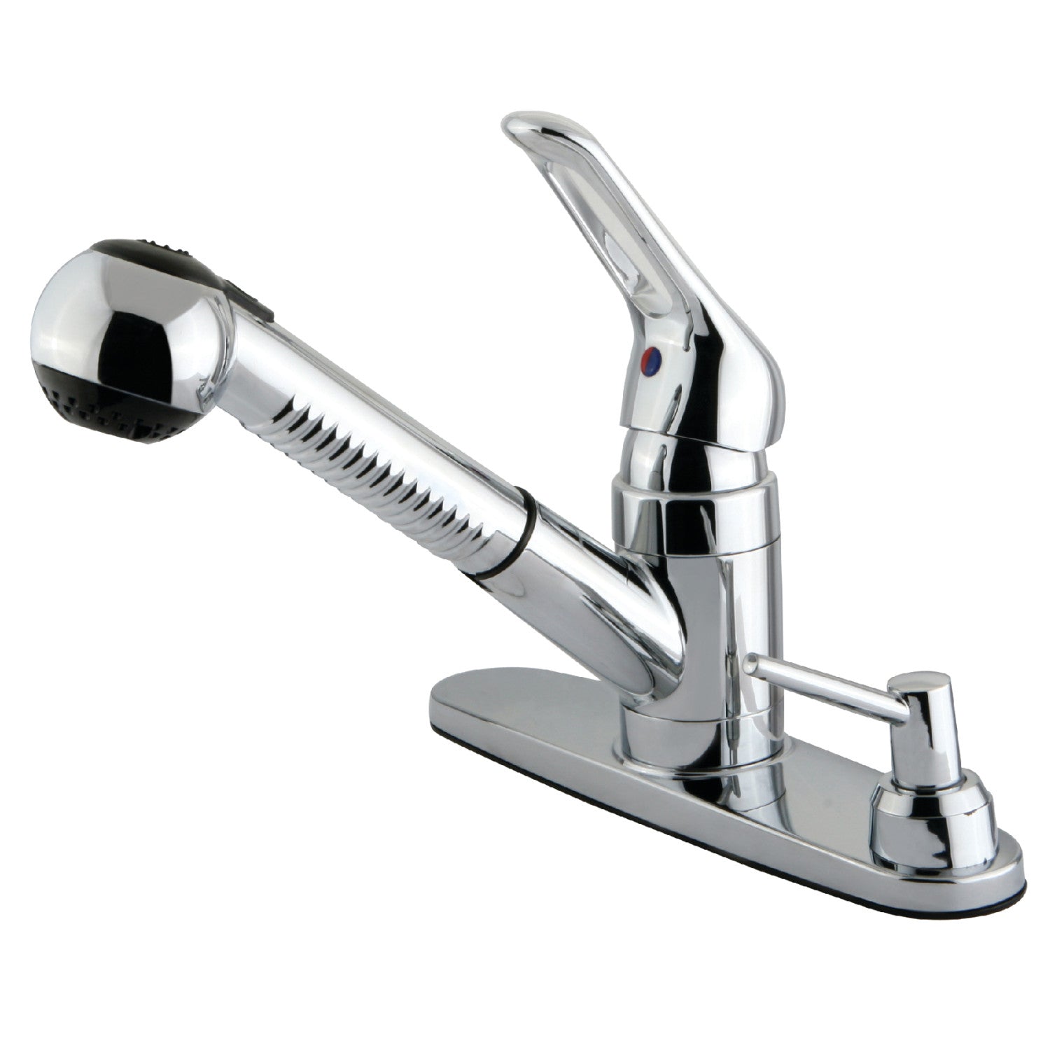 Kingston KB701SPDK Robinet de cuisine extractible à une poignée 3 trous avec distributeur de savon, chrome poli