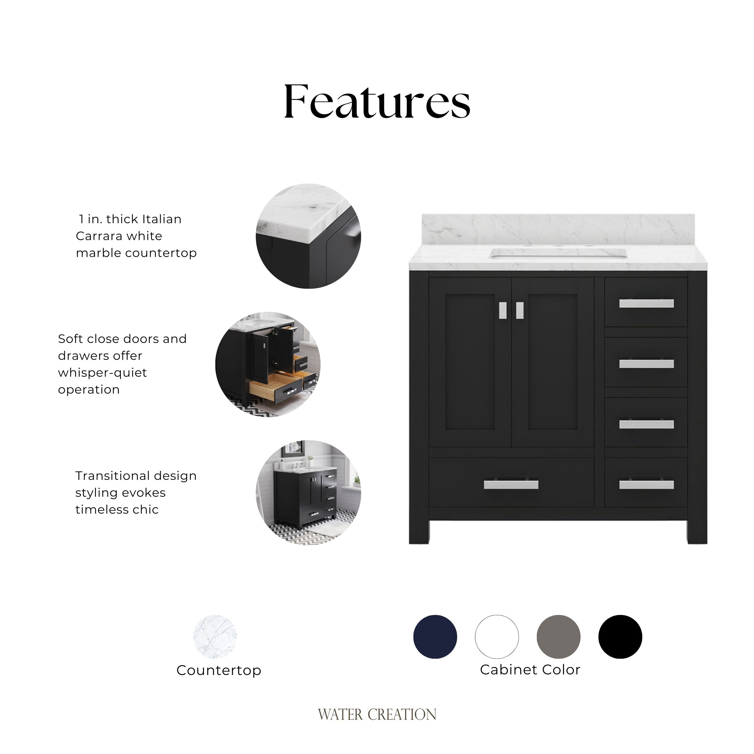 Kingston Luxe MS36CW01ES - 36 in. x 21.5 in. Bathroom Vanity Marble Top in Carrara White and White Basin, Espresso