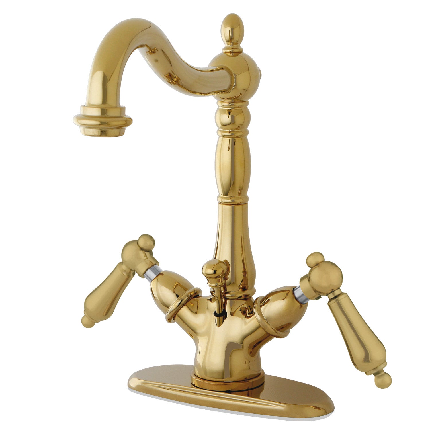 Kingston Heirloom KS1432AL - Robinet de salle de bains double poignée Heritage 1-or-3 Hole montage sur plage 4-Inch Centerset avec couvercle en laiton, laiton poli
