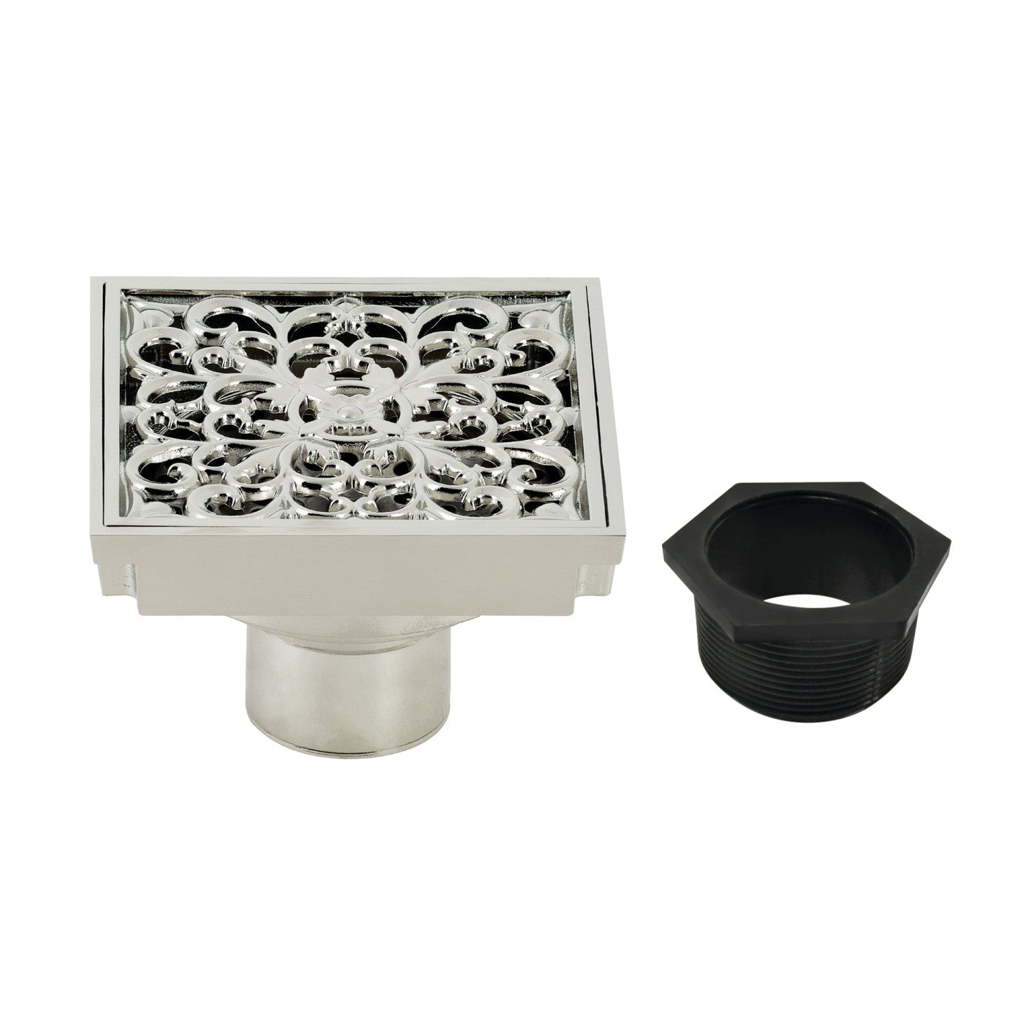 Kingston Watercourse BSF9771PN 4-Inch Brass Square Grid Shower Drain with Hair Strainer, Polished Nickel
