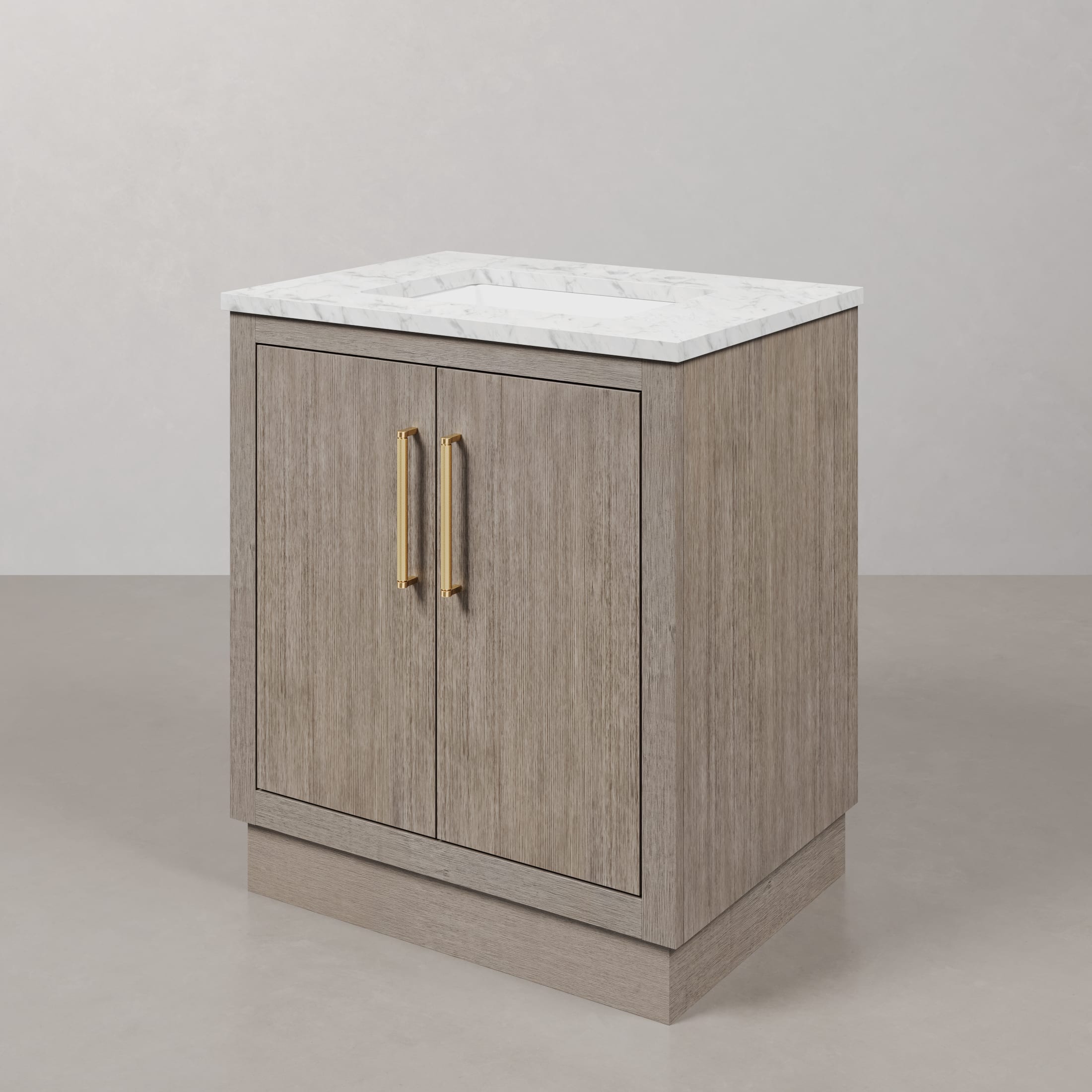 Kingston Luxe HU30CW06GK - 30 in. x 22 in. Bathroom Vanity Marble Top and White Basin, Grey Oak