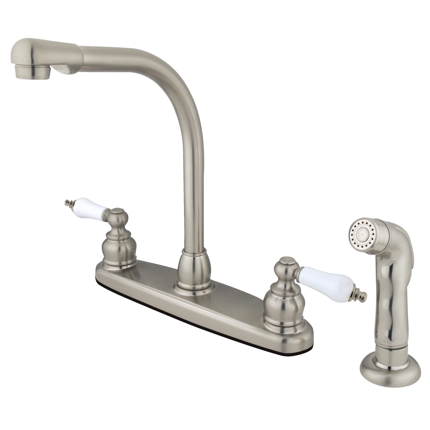 Kingston Tulare KB718SP - Victorian à deux poignées 4 trous 8" Centerset Robinet de cuisine avec pulvérisateur latéral, Nickel brossé
