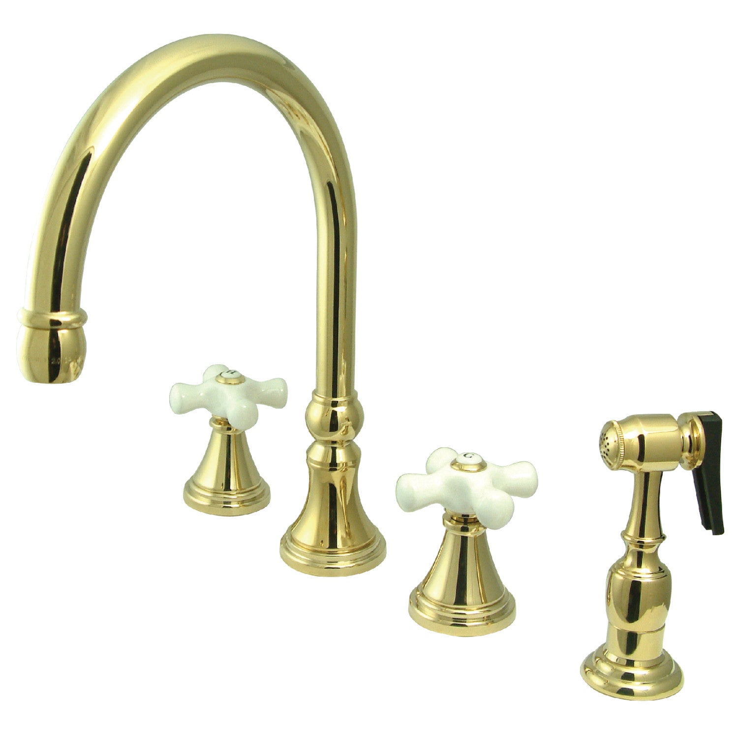Kingston Tulare KS2792PXBS - Robinet de cuisine à double poignée 4 trous avec pulvérisateur en laiton, laiton poli