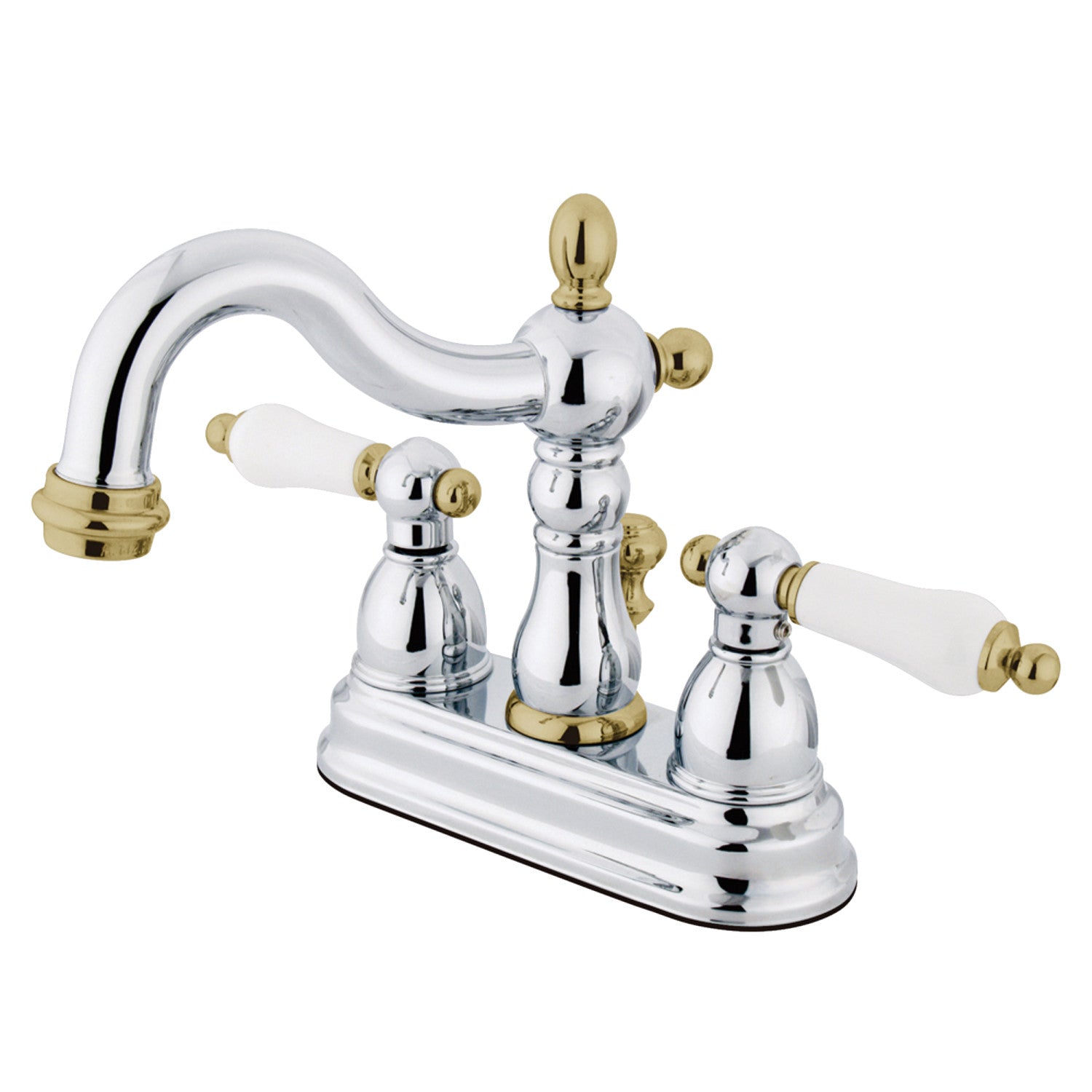 Kingston Heirloom KB1604PL - Heritage Double-Handle 3 trous montage sur plage 4-Inch Centerset Robinet de salle de bains avec drain à tirette, poli Chrome / laiton poli