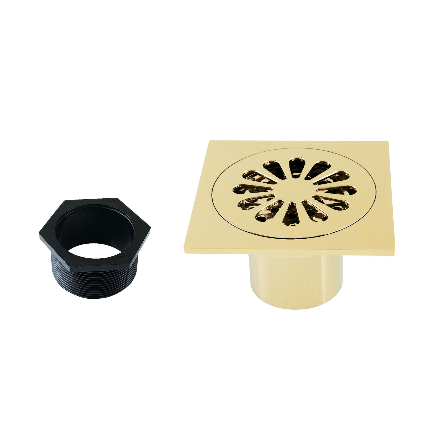 Kingston Watercourse BSF4161PB 4-Inch Brass Square Grid Shower Drain with Hair Strainer, Polished Brass