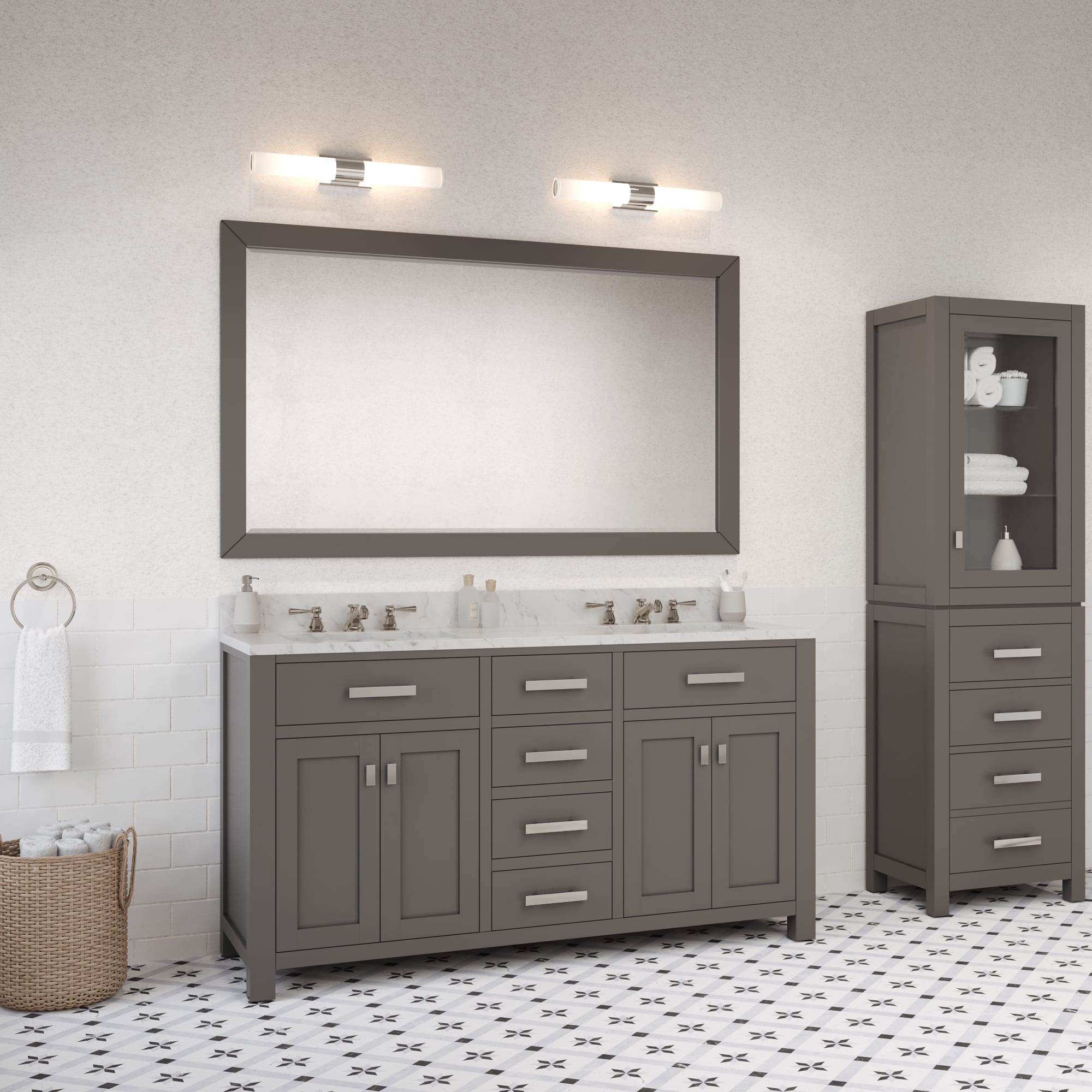 Kingston Luxe MS60CW01CG - 60 in. x 21 in. Bathroom Vanity Marble Top in Carrara White, Cashmere Grey