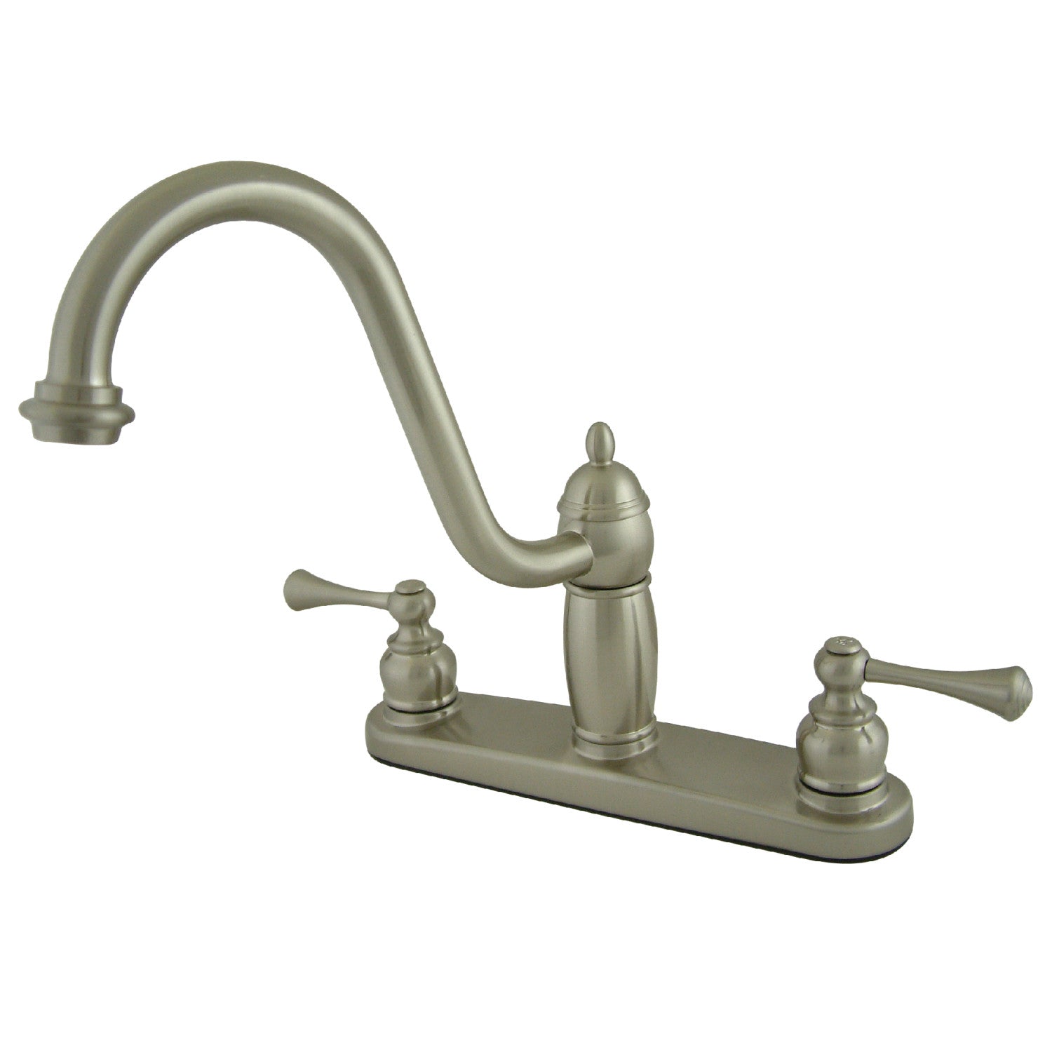 Kingston Heirloom KB1118BLLS - Robinet de cuisine à deux poignées Heritage 3 trous 8", Nickel brossé