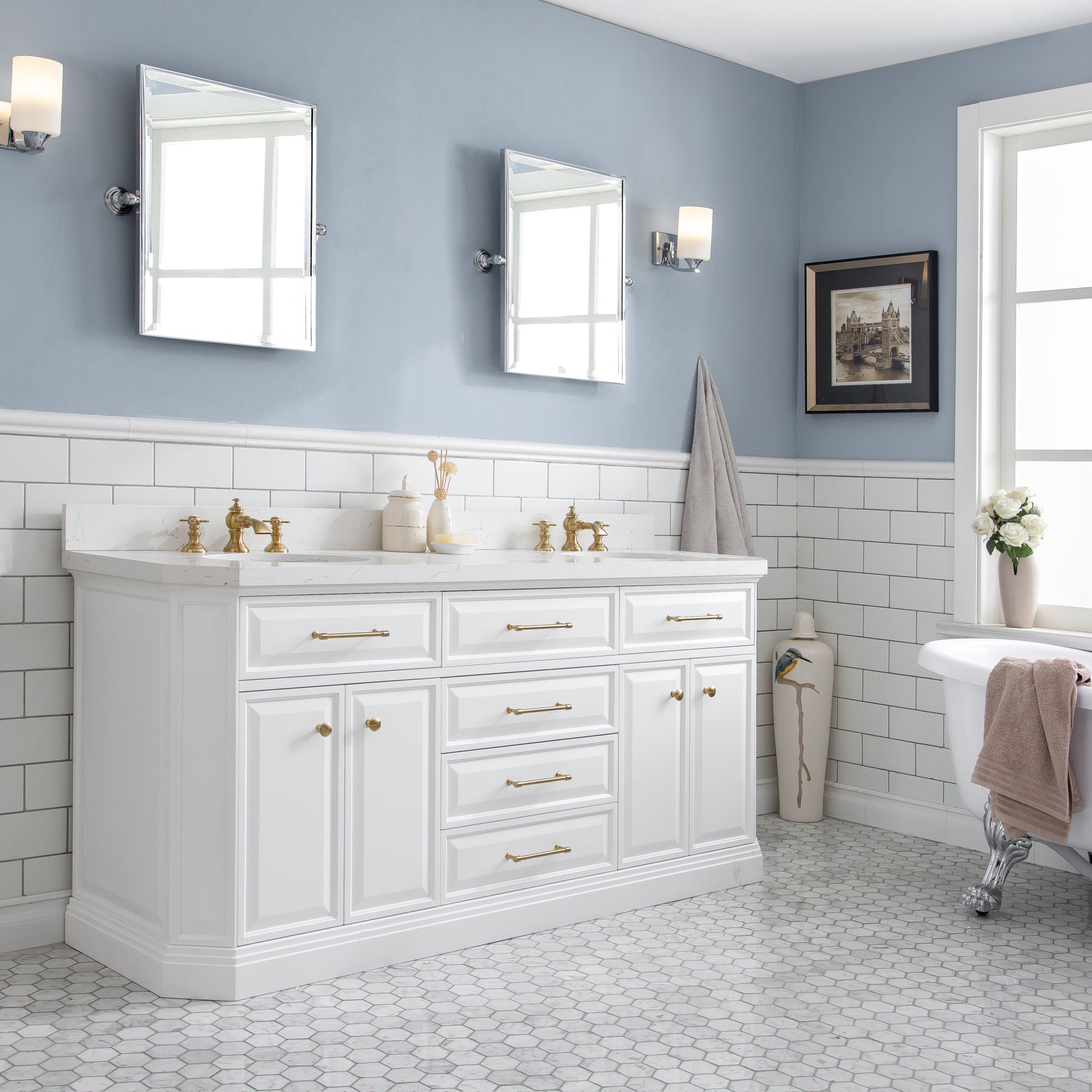 Kingston Luxe PA72QZ06PW - 72 in. x 22 in. Bathroom Vanity Quartz Top and White Basin, Pure White