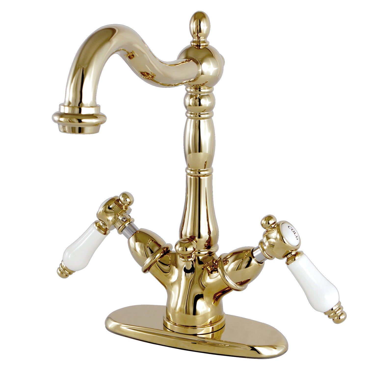 Kingston Heirloom KS1432BPL - Bel-Air Double-Handle 1-or-3 Trou montage sur plage 4-Inch Centerset Robinet de salle de bains avec laiton à tirette, laiton poli