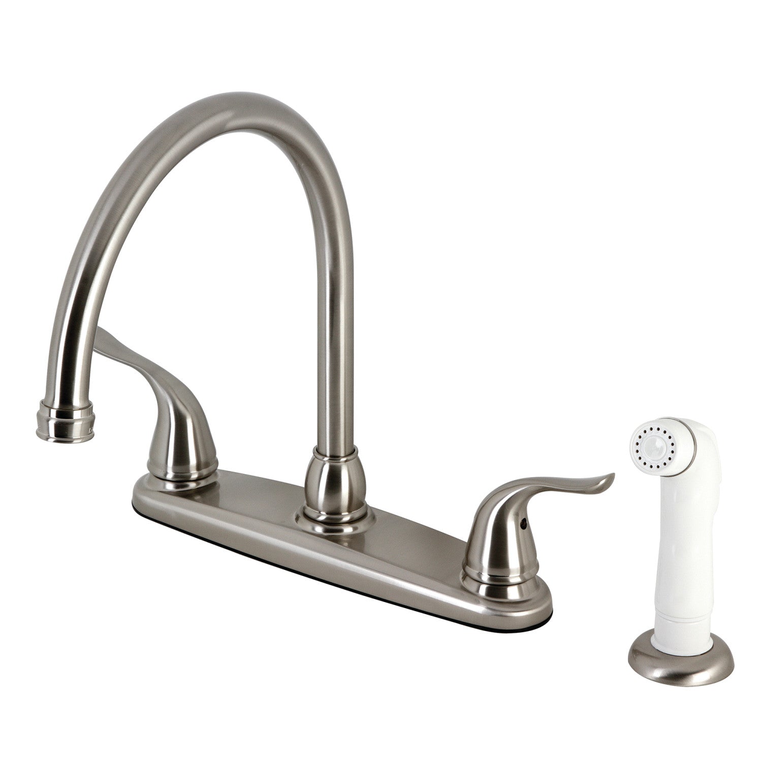 Kingston Tulare KB798YL - Robinet de cuisine à deux poignées Yosemite 4 trous 8" avec pulvérisateur latéral, nickel brossé