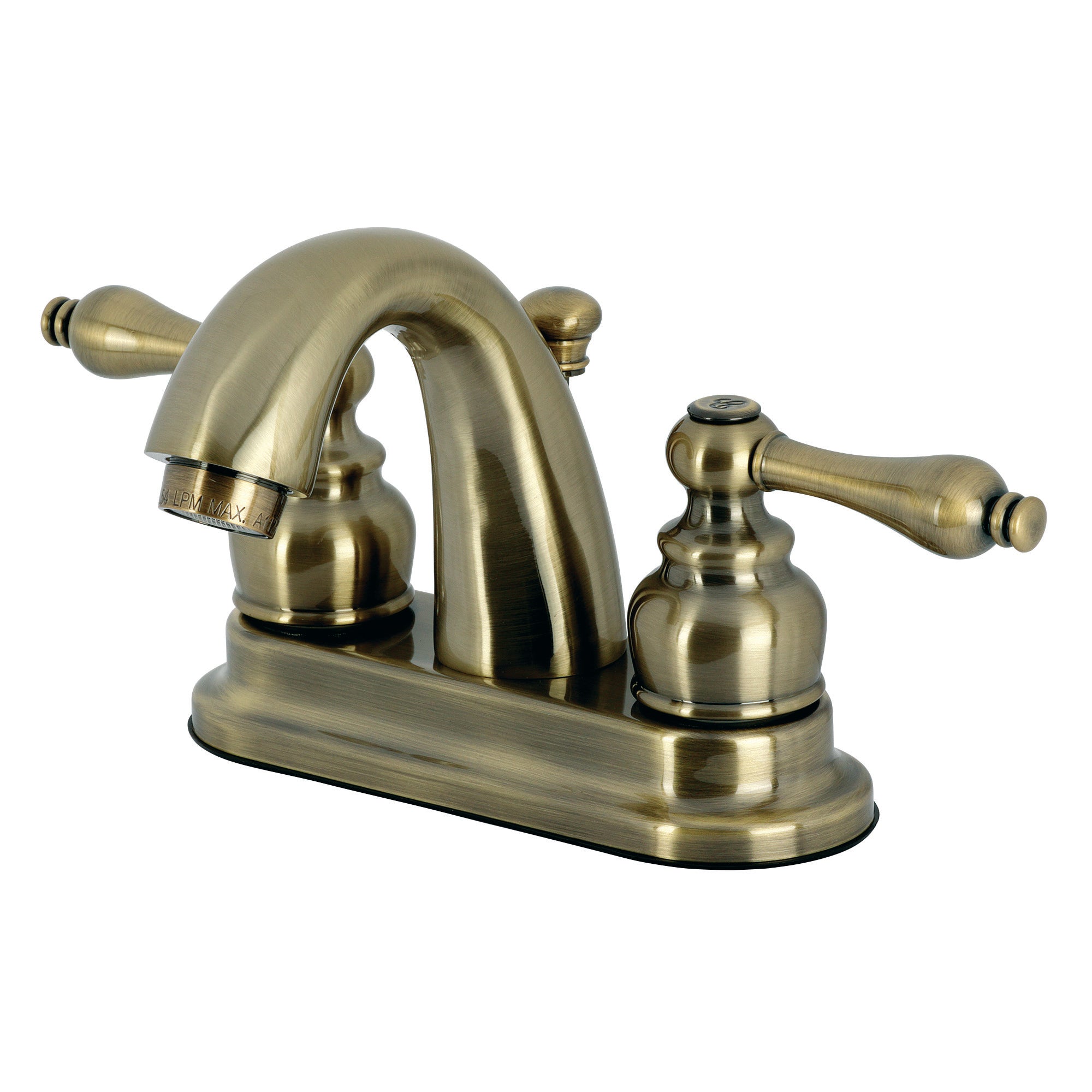 Kingston Heirloom KB5613AL - Restoration Double-Handle 3-Hole Deck Mount 4-Inch Centerset Bathroom Faucet with Pop-Up Drain, Antique Brass