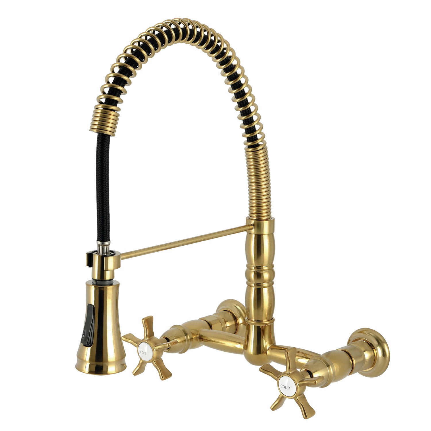Kingston Tulare GS1247NX - Hamilton Double-Handle 2 trous Robinet de cuisine pré-rouleau, laiton brossé