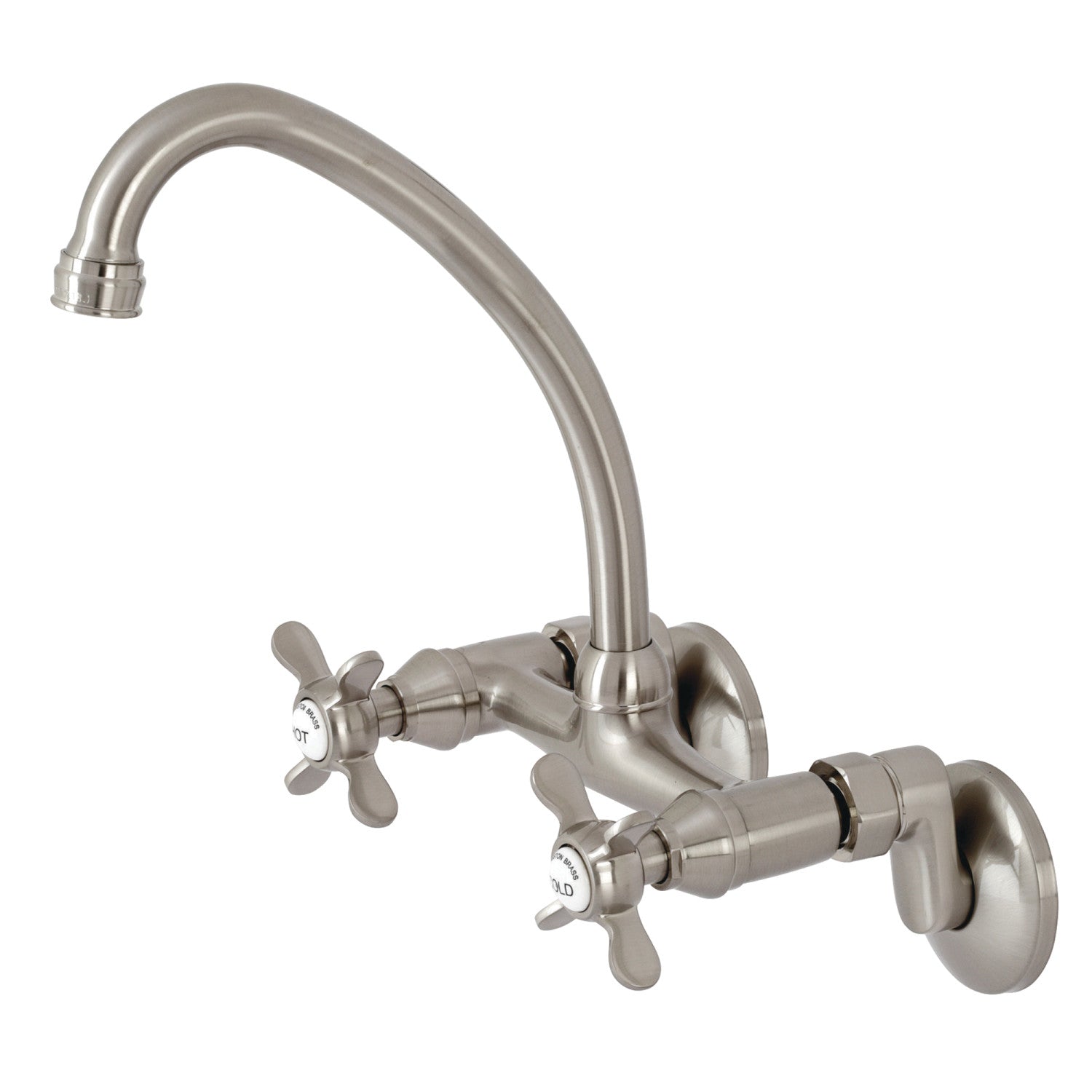Kingston Heirloom KS114SN - Robinet de cuisine à deux poignées 2 trous Wall Mount Bridge, nickel brossé