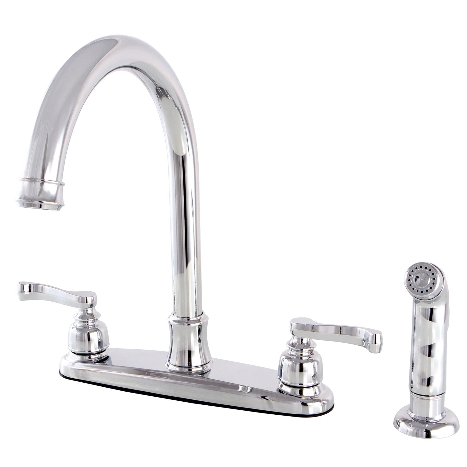 Kingston Tulare FB7791FLSP - Royale Robinet de cuisine à deux poignées 4 trous 8" avec pulvérisateur latéral, chrome poli