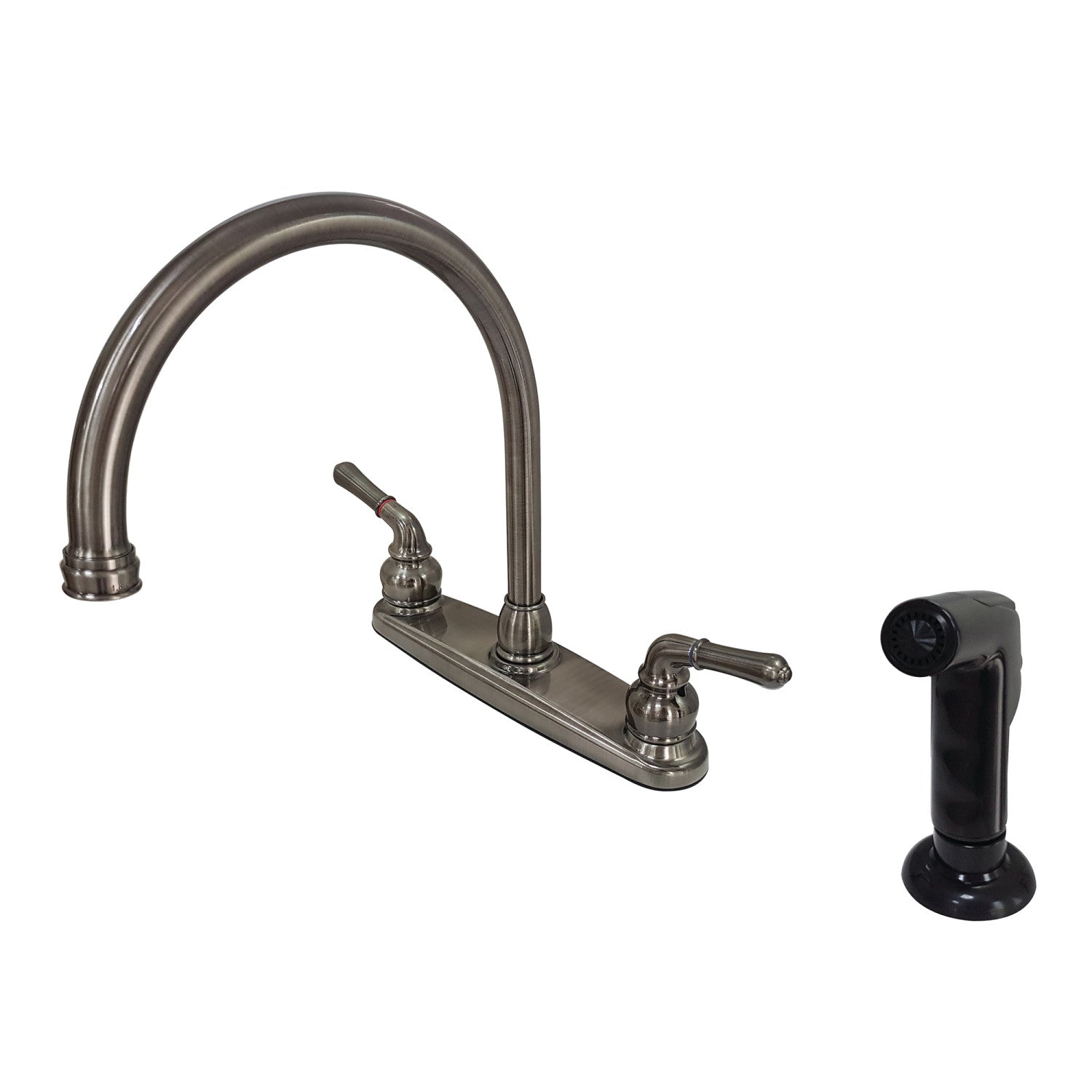 Kingston Tulare KB7900SP - Robinet de cuisine à deux poignées Magellan 4 trous 8" avec pulvérisateur latéral, noir inoxydable