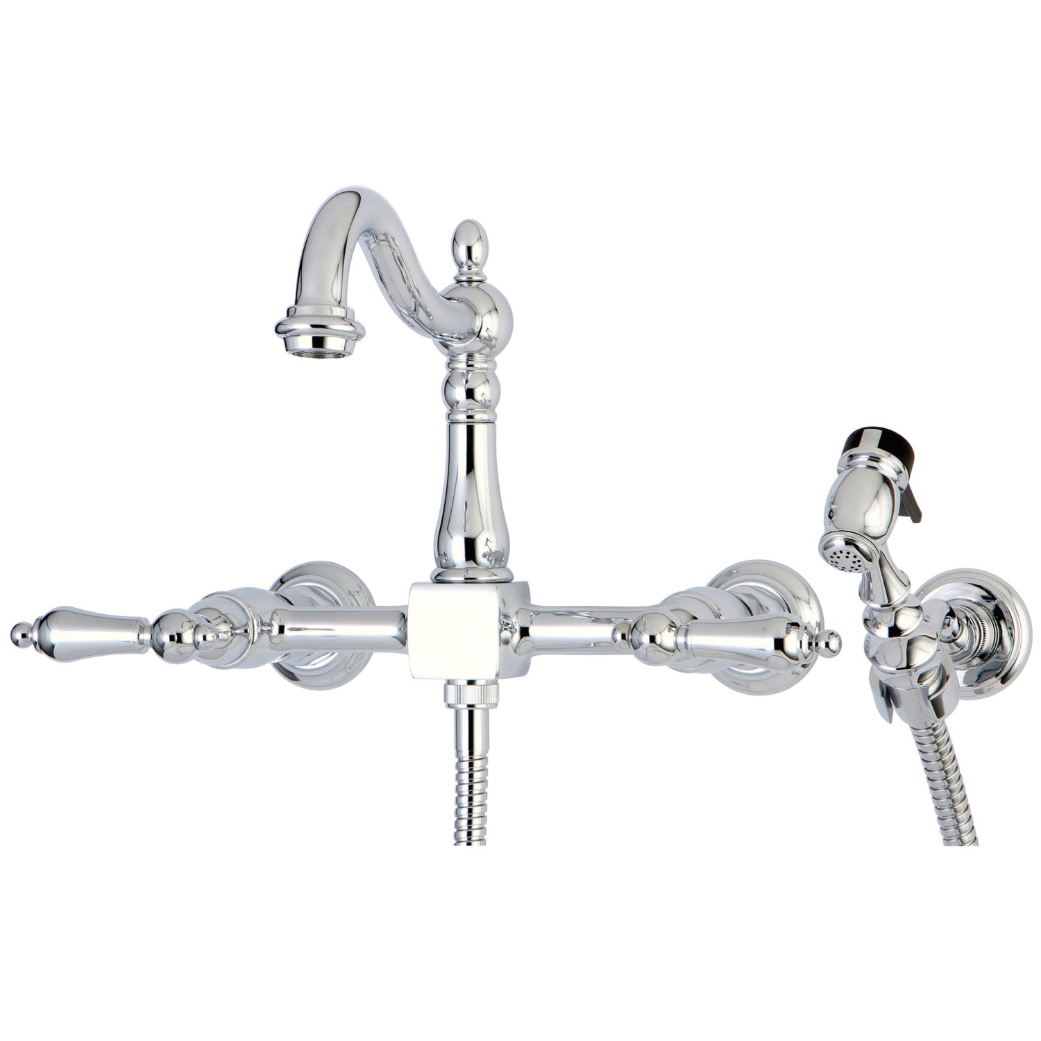 Kingston Heirloom KS1261ALBS - Robinet de cuisine à deux poignées Heritage 3 trous avec pulvérisateur en laiton, chrome poli