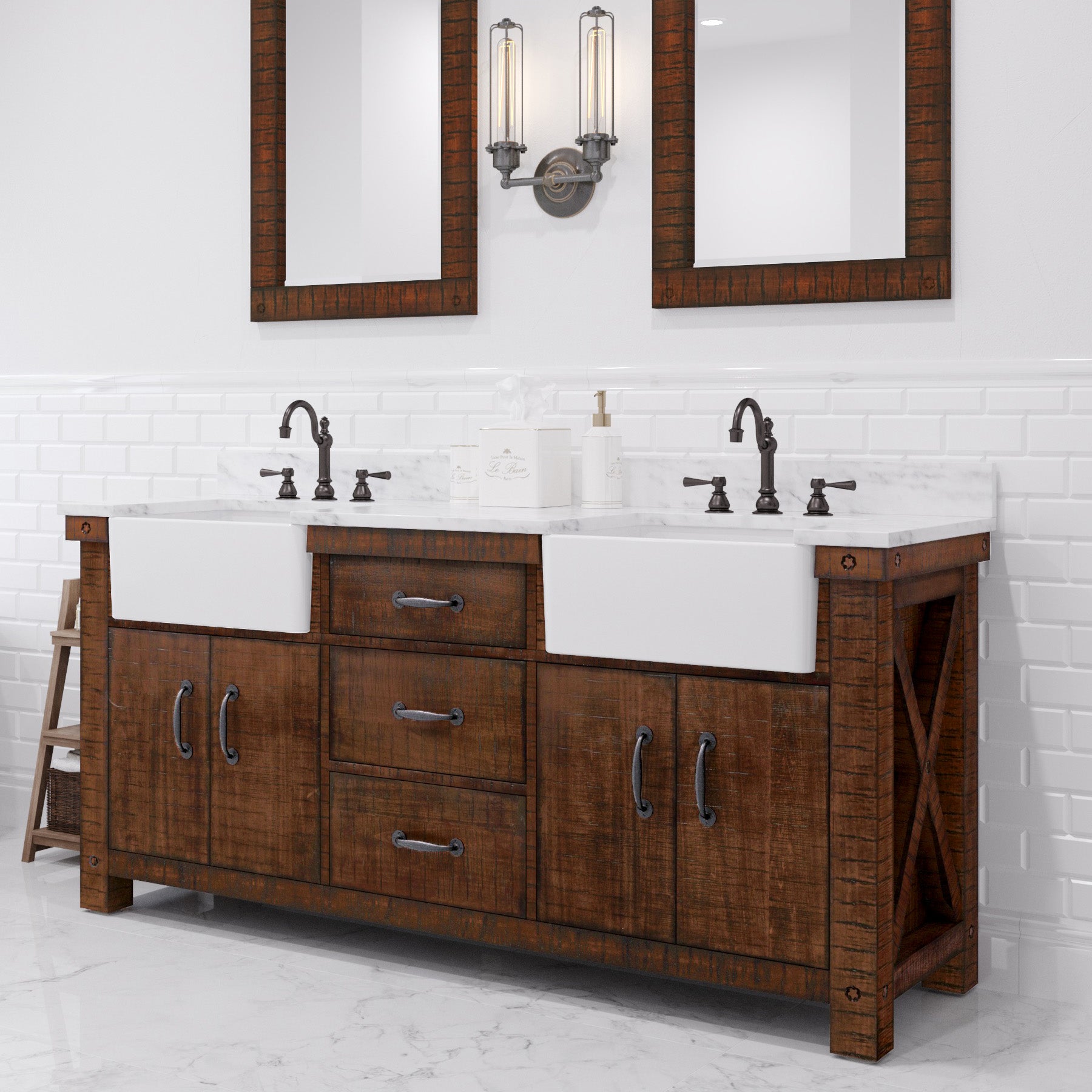 Kingston Luxe PY72CW03RS - 72 in. x 22 in. Bathroom Vanity Marble Top and White Basin, Rustic Sienna