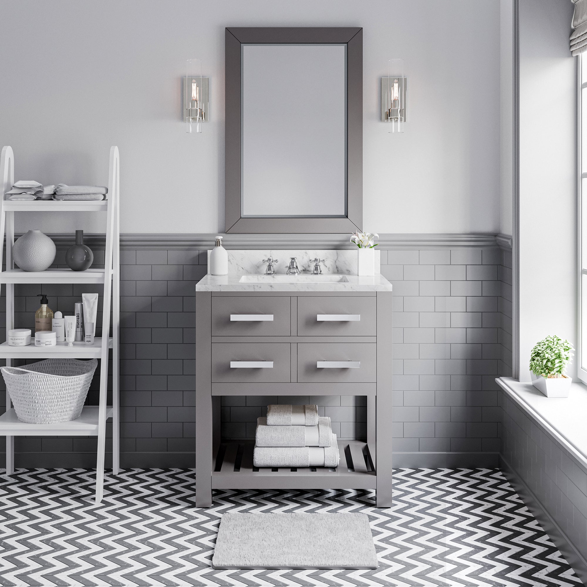 Kingston Luxe MA30CW01CG - 30 in. x 21.5 in. Bathroom Vanity Carrara White Marble Top, Cashmere Grey