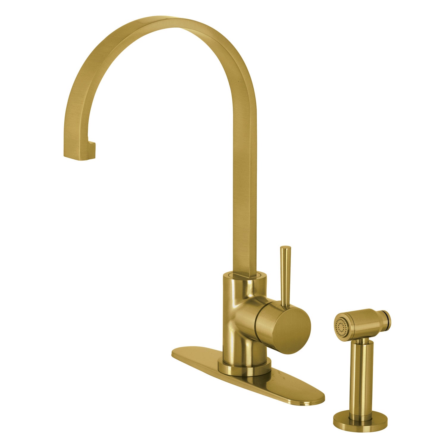 Kingston Sona LS8713DLBS - Concord Robinet de cuisine à trou simple poignée 1-or-3 avec pulvérisateur latéral en laiton, laiton brossé