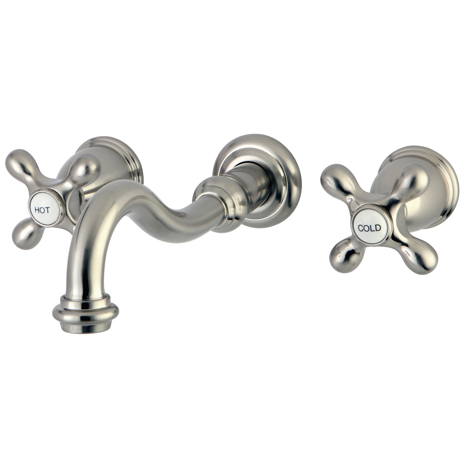 Kingston Heirloom KS3128AX - Robinet de salle de bains mural double poignée vintage 3 trous, nickel brossé