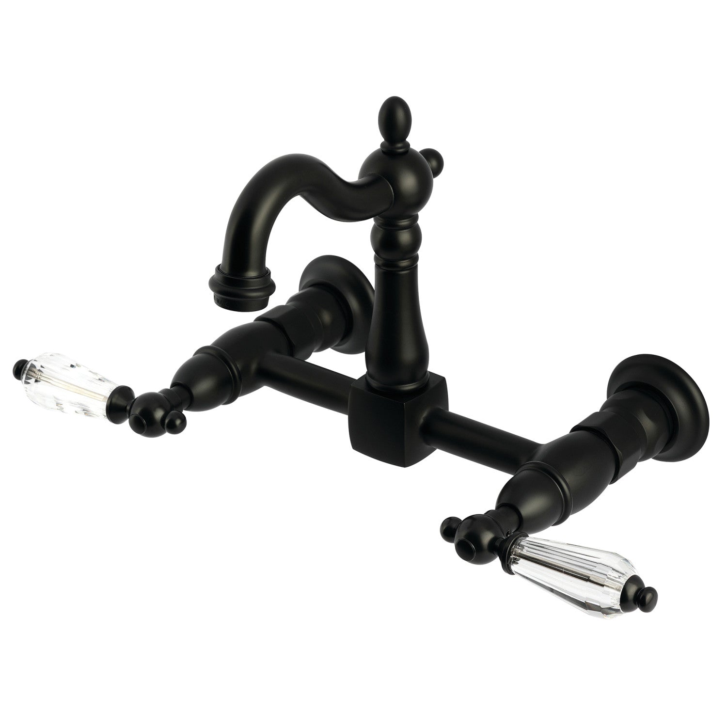 Kingston Heirloom KS2440WLL - Robinet de cuisine à deux poignées Willshire Wall Mount Bridge, noir mat