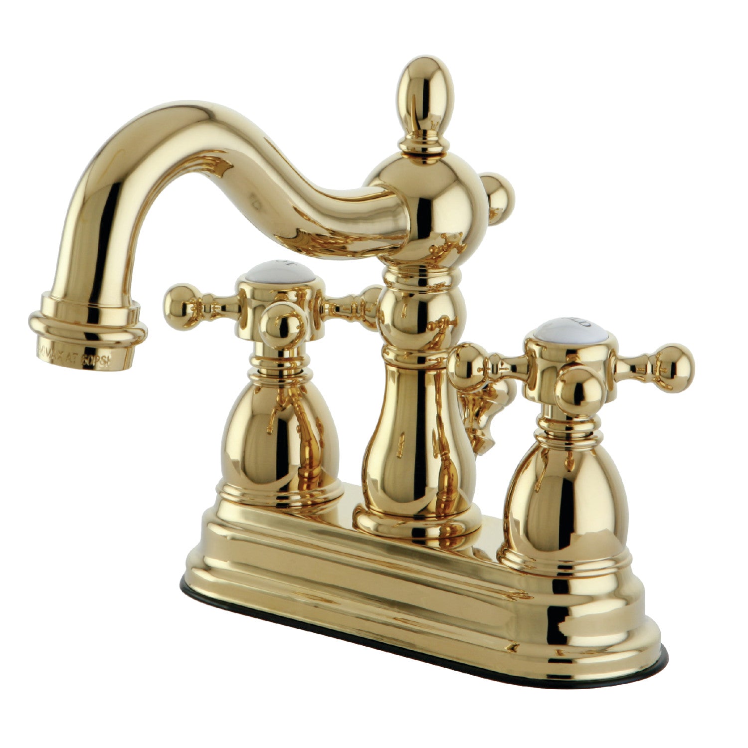 Kingston Heirloom KS1602BX - Heritage Double-Handle 3 trous montage sur plage 4-Inch Centerset Robinet de salle de bains avec laiton à tirette, laiton poli