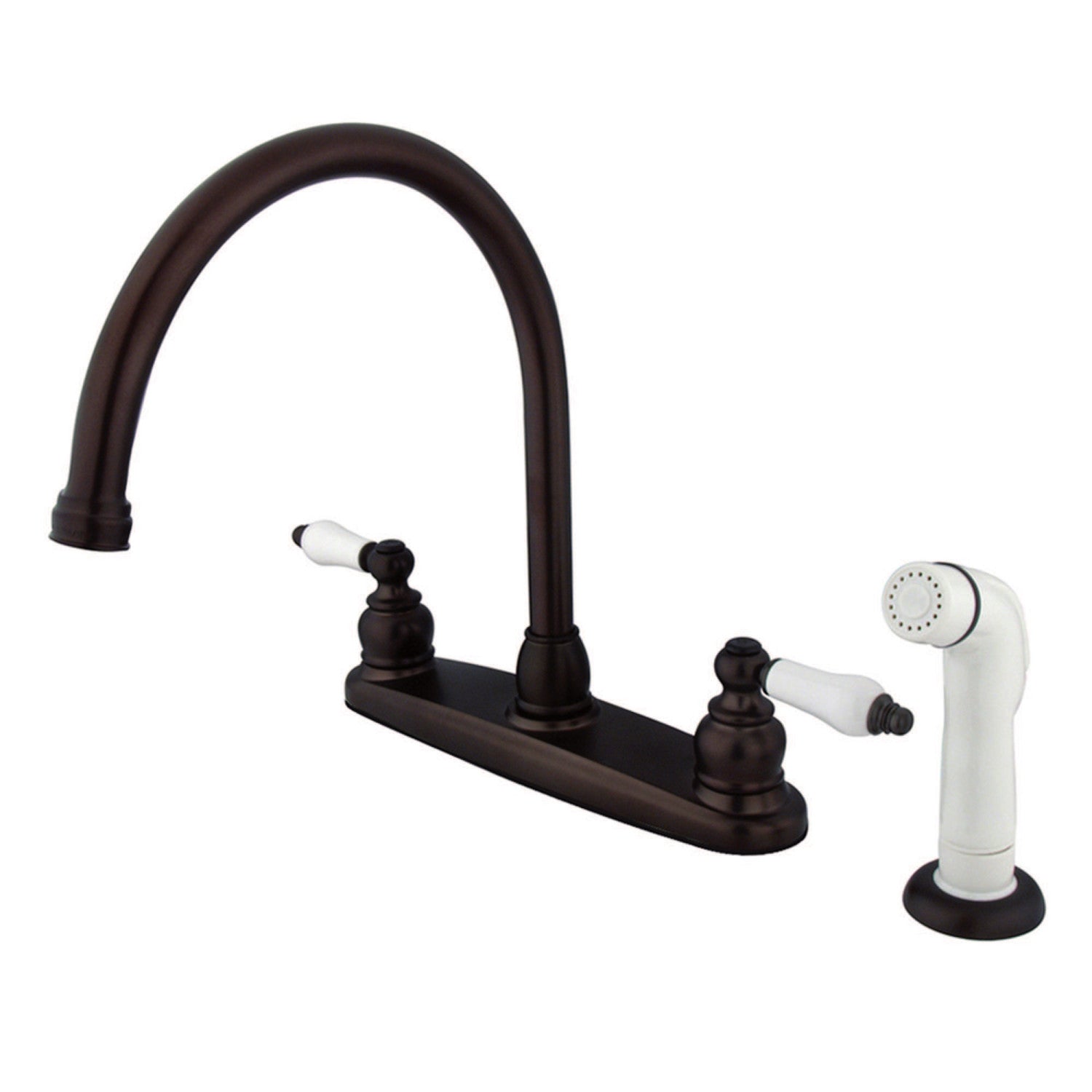 Kingston Heirloom KB725 - Vintage deux poignées 4 trous 8" Centerset robinet de cuisine avec pulvérisateur latéral, huile frotté Bronze