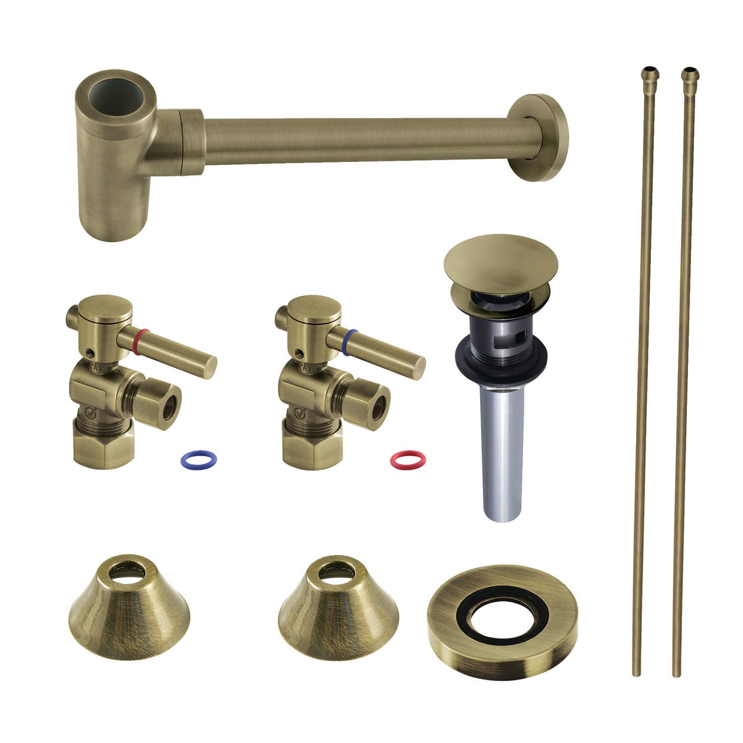 Kingston Sona CC53303DLVOKB30 - Trimscape Modern Plumbing Sink Trim Kit with Bottle Trap and Overflow Drain, Antique Brass