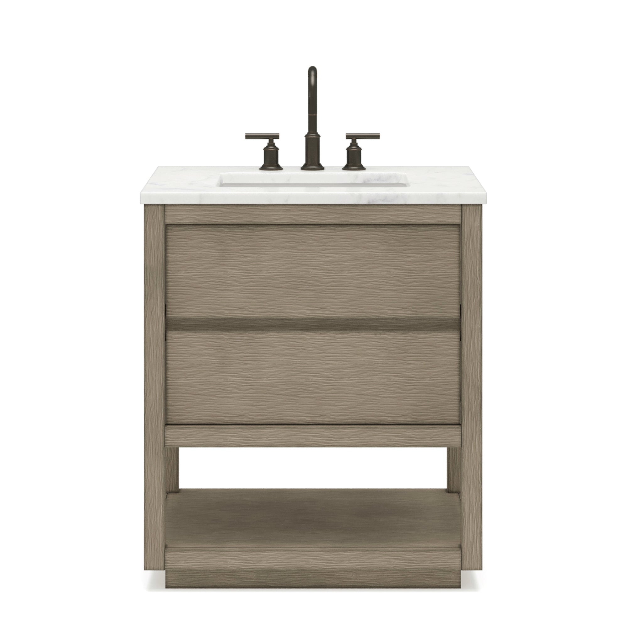 Kingston Luxe OA30CW00GK - 30 in. x 22 in. Bathroom Vanity Marble Top and White Basin, Grey Oak