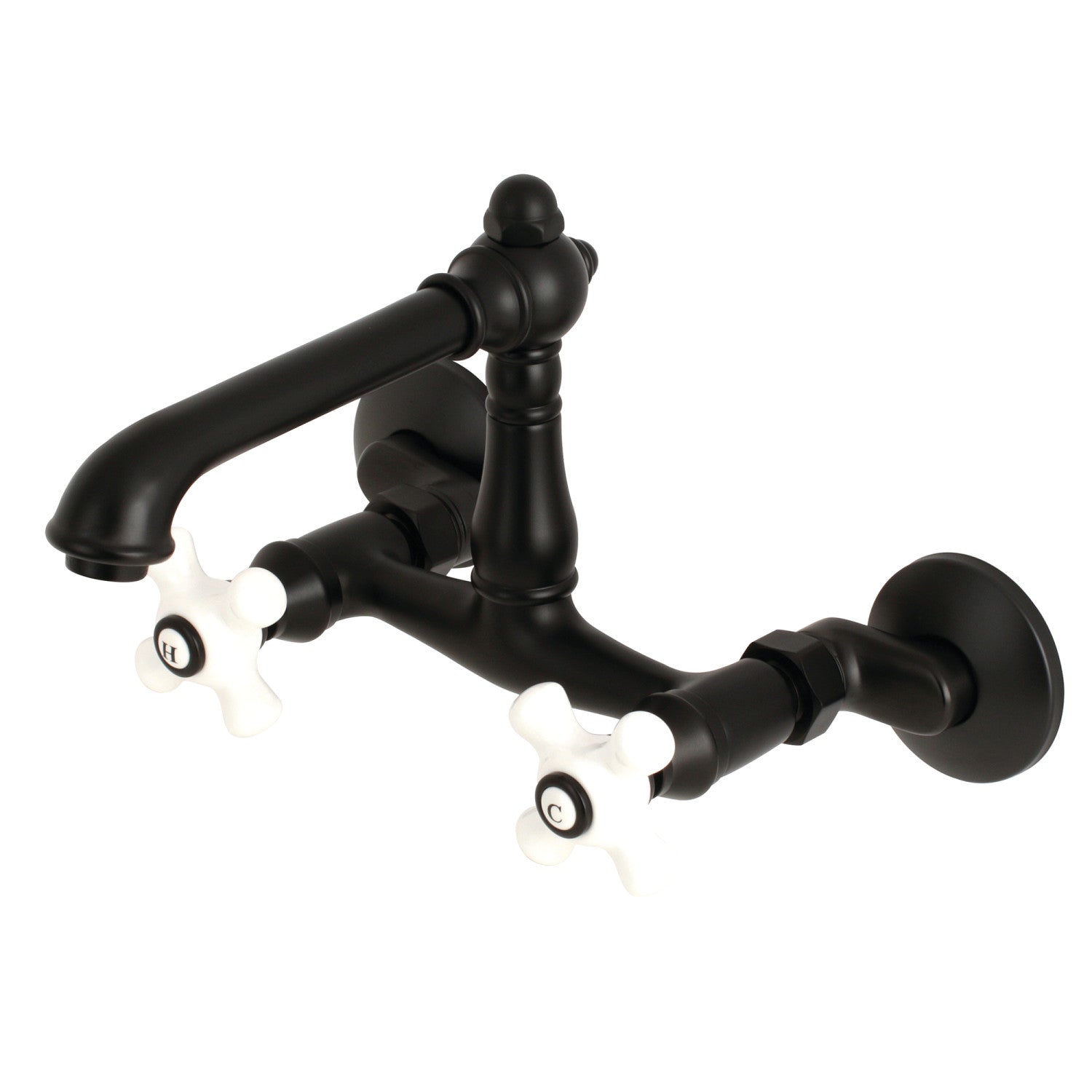 Kingston Tulare KS7220PX - Robinet de cuisine à deux poignées de pays anglais 2 trous Wall Mount Bridge, noir mat