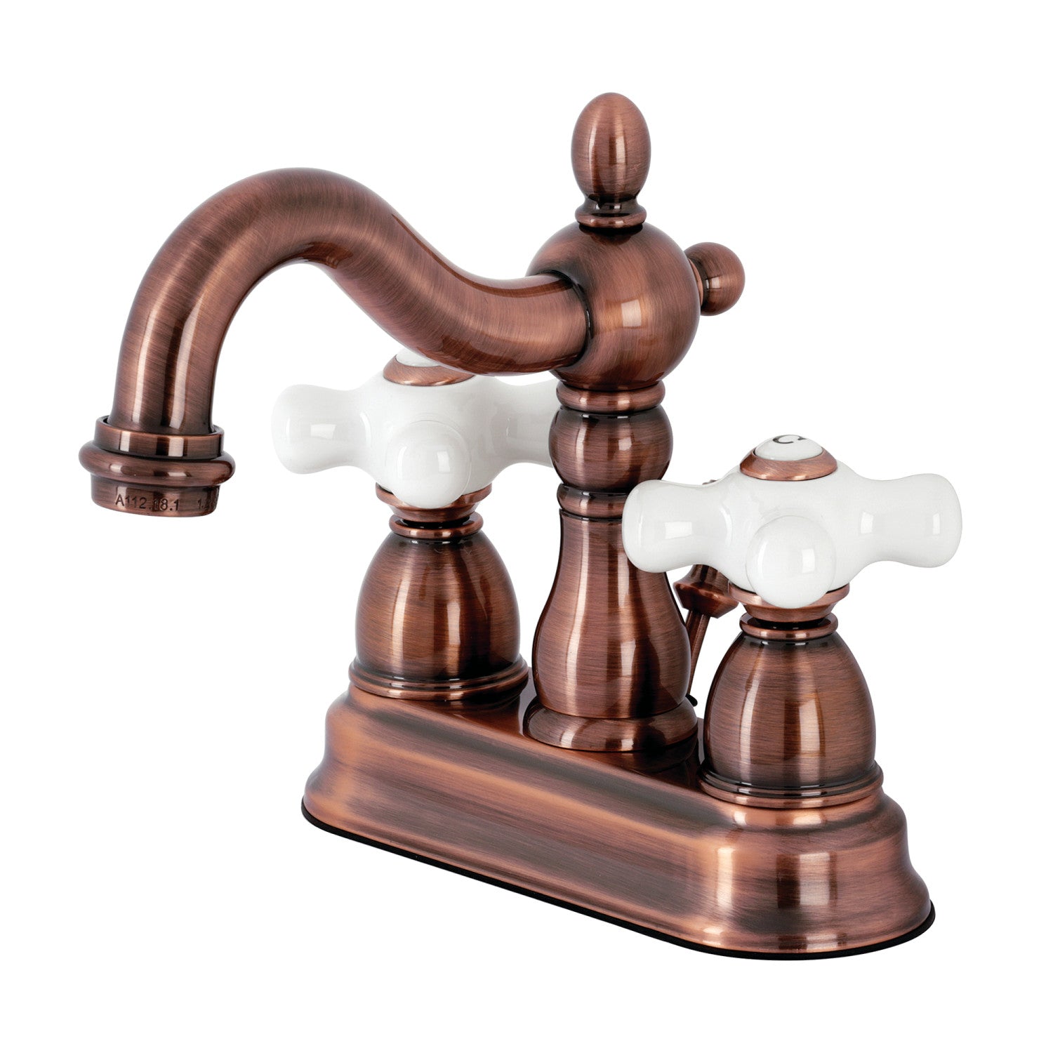 Kingston Heirloom KB160PXAC - Heritage Double-Handle 3 trous montage sur plage 4-Inch Centerset Robinet de salle de bain avec drain à tirette, cuivre antique